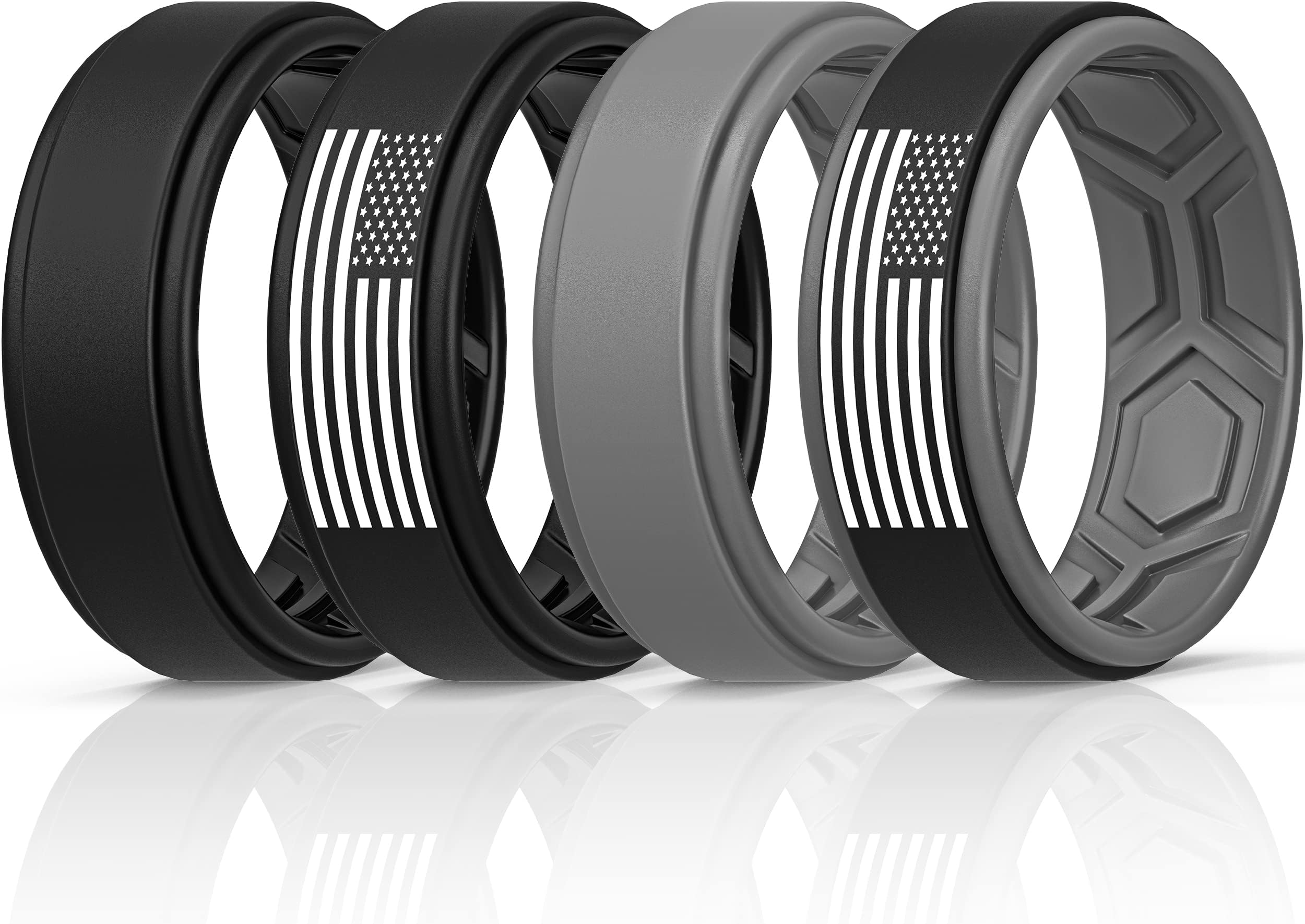 Silicone Wedding Rings for Men, Breathable Airflow Pattern 8mm Wide 2mm Thick - 1/4/5/8 Variety Multipack
