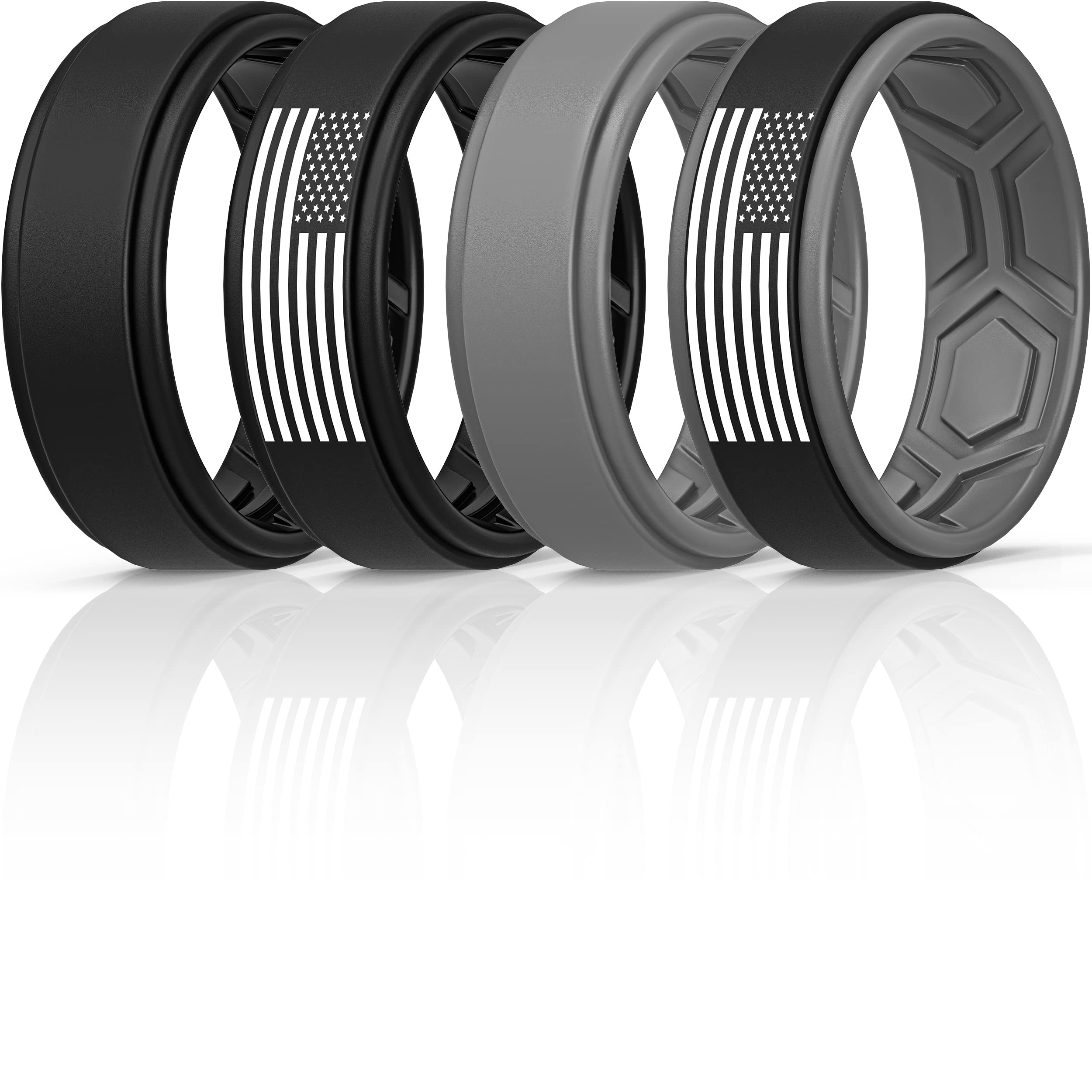 ThunderFit Silicone Wedding Rings for Men, Breathable Airflow Pattern 8mm Wide 2mm Thick - 1/4/5/8 Variety Multipack