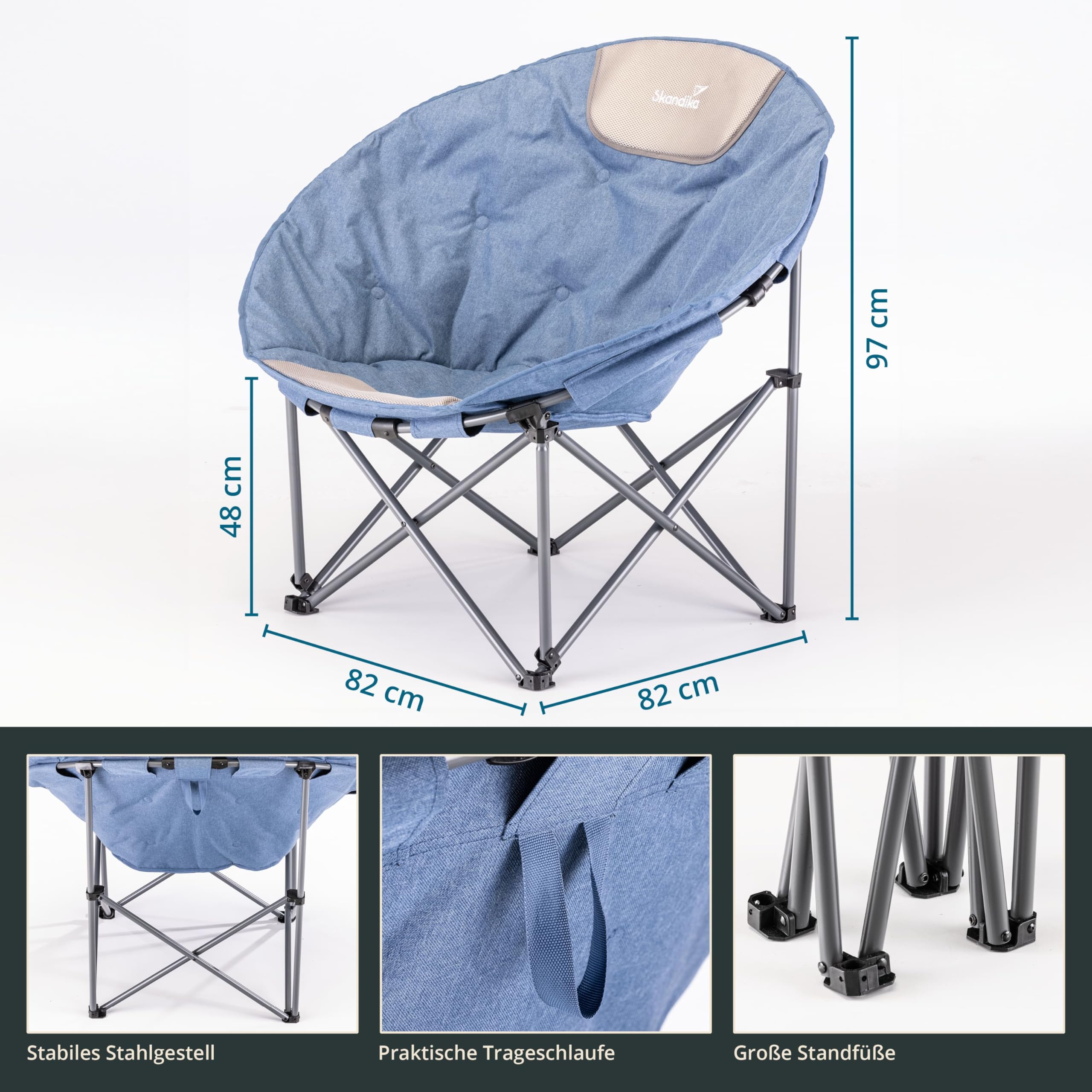 Skandika Moonchair Kupari/Kupari XL krzesło kempingowe, składane, waga użytkownika: 150 kg, miękko wyściełane, torba do przenoszenia, wygodny fotel kempingowy, składany fotel | na zewnątrz, do ogrodu,