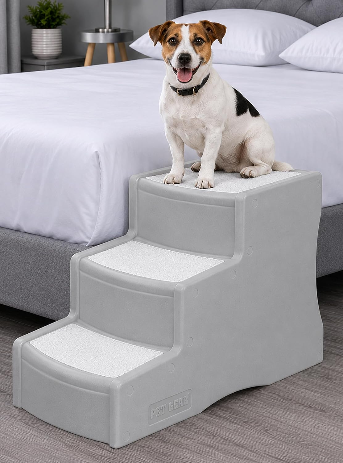 Pet Gear Easy Step III Pet Stairs, Platinum | 3 Step, For Cats/Dogs, Removable Washable Carpet Treads, Supports 150 Pounds, No Tools Required