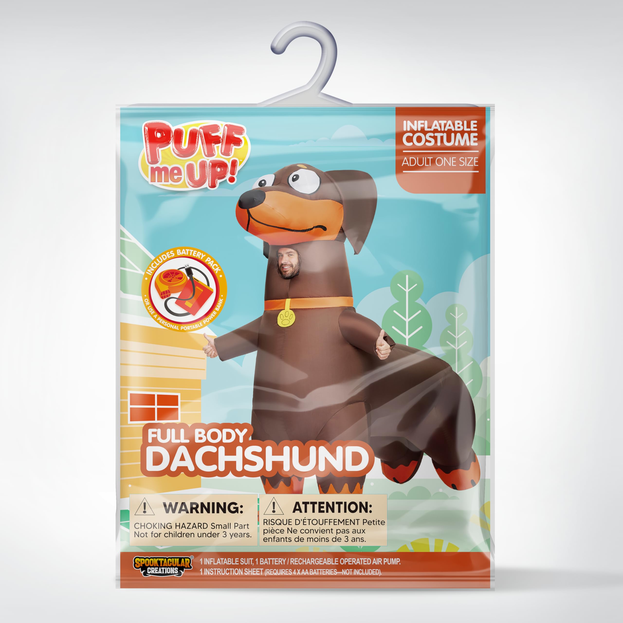 Spooktacular Creations Aufblasbare Kostüme für Erwachsene, Ganzkörper-Dackel, aufblasbares Hundekostüm, für Halloween-Kostüm, Cosplay, Welpen-Themenpartys, Braun, L