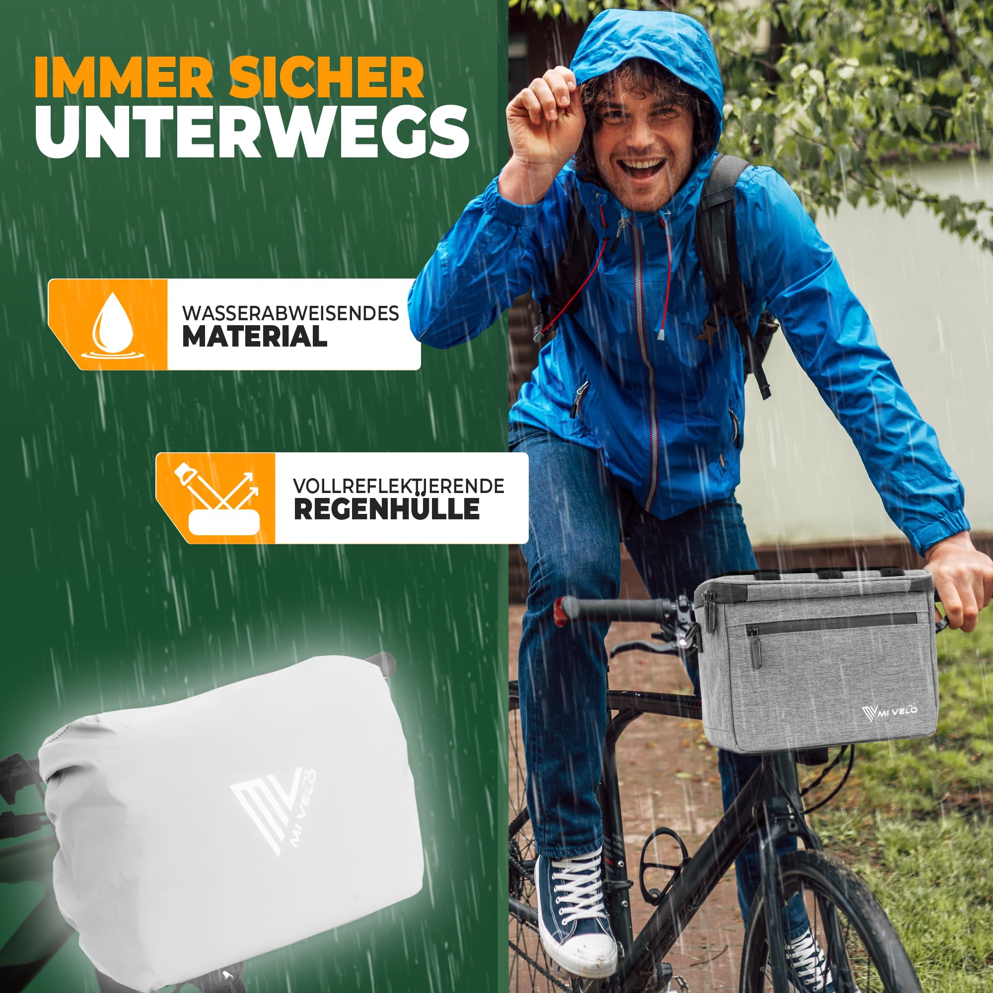 MIVELO Lenkertasche Fahrrad - Fahrradtasche Lenker - wasserabweisend & geräumig - Lenkertasche - Tasche Lenker - E-Bike tauglich - mit Handyfach (Grau, ohne Adapter)