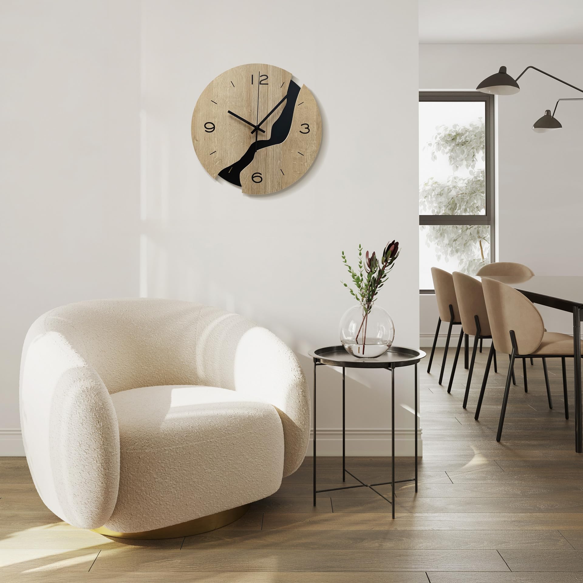 STYLER Wanduhr Billy 36 cm | Lautlose Uhr aus Holz Made in EU – inklusive Wandaufhängung – Wanduhr ohne Tickgeräusche mit Metallzeiger | Wohnzimmer Schlafzimmer Flur Küche | Loft Modern Minimalismus