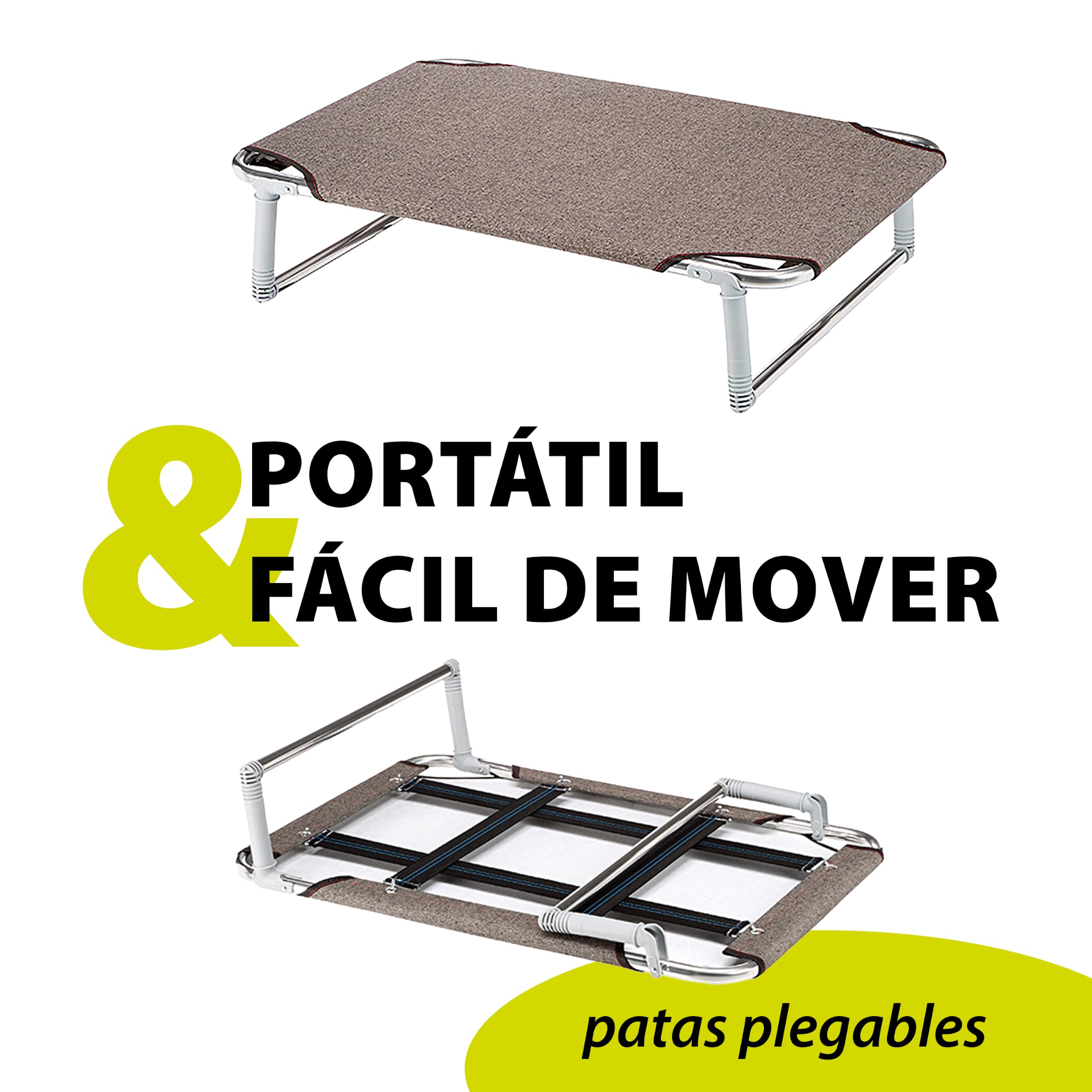 Ferplast Cama elevada Plegable para Perros Dream 80, Cama elevada con una sólida Estructura de Aluminio con elásticos Reforzados, Tela de Tejido, 84 x 54 x h 7 cm Tórtola, Negro (70508989)