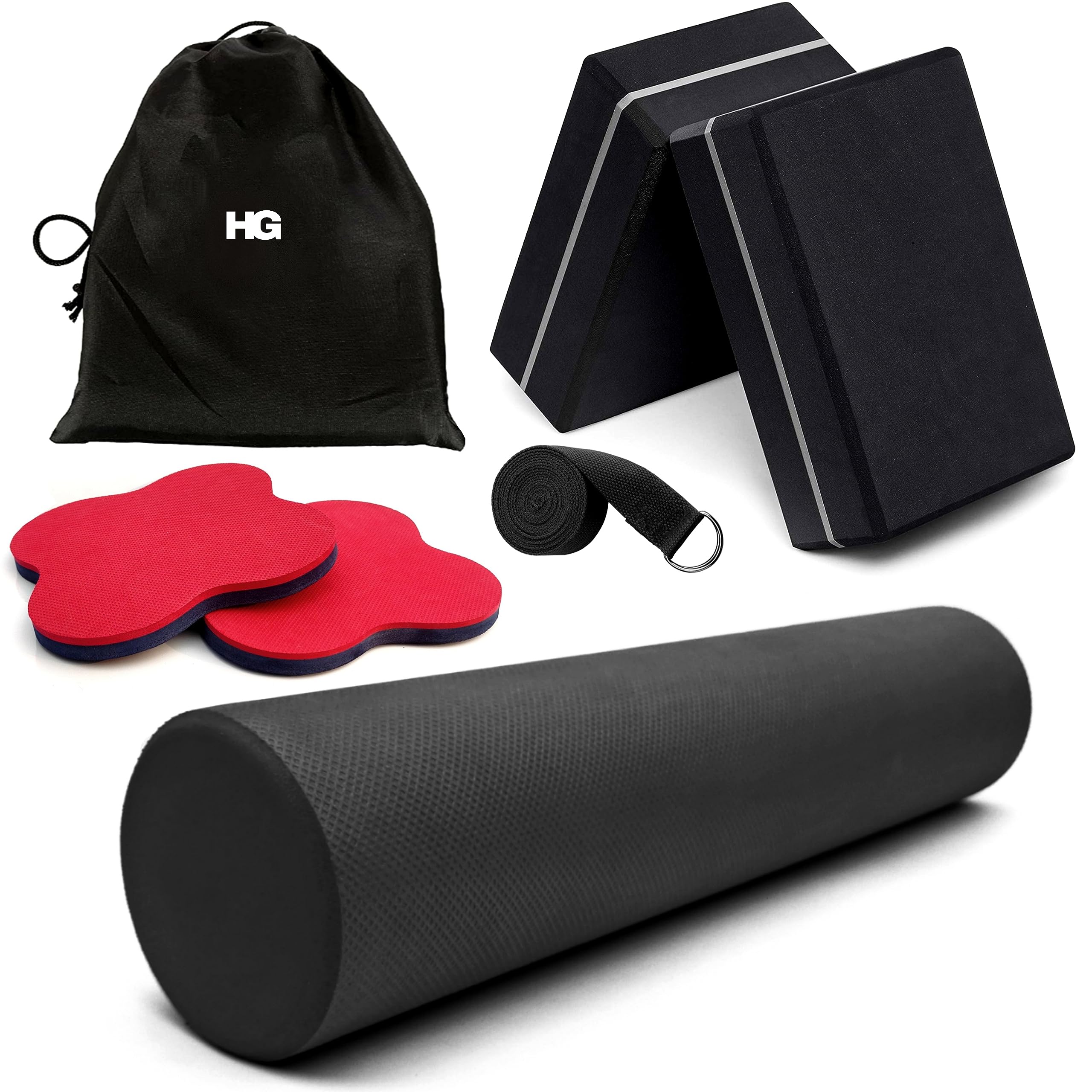 HOMEGALLEY Foam Roller with Yoga Blocks Pack of 2 with Belt and 2 Yoga Knee Pad Cushion for Exercise High Density Yoga Bricks Set, Workout Foam Roller for Massage and Pain Relief Exercise- 30 to 60 Cm (B0CCVT5PP6) Amazon Price History, Amazon Price Tracker