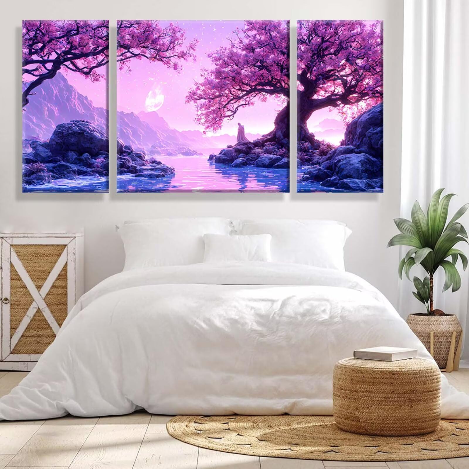 3 Pezzi Dipingere con i Numeri adulti, Paint by Numbers Albero Paesaggio(15), Kit Lavoretti Creativi, Kit Pittura Acrilica Fai-da-Te, con Pennello, Decorazioni Casa 70x140cm (Senza Cornice) y1s-995