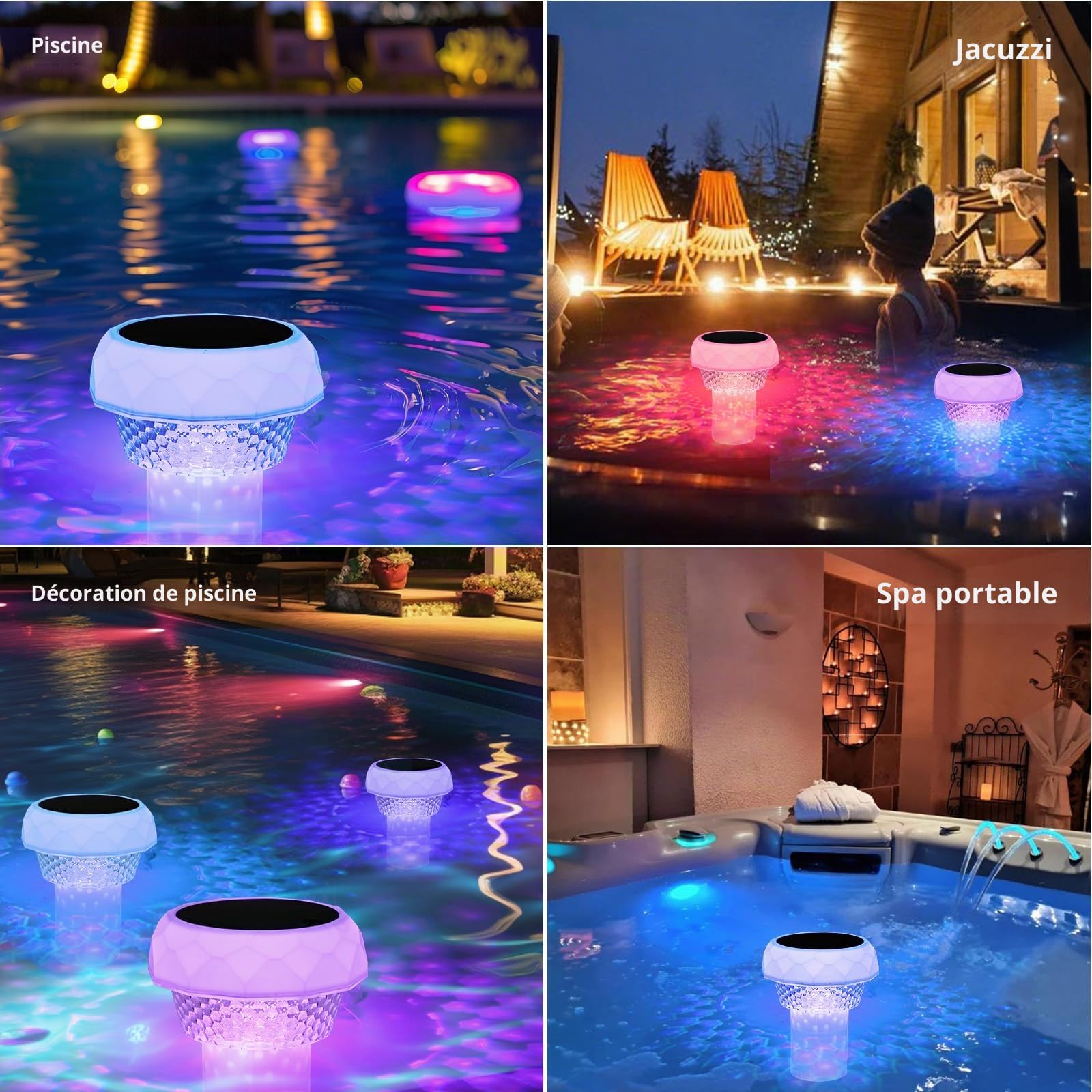 Lampe Solaire Piscine Flottante Diffuseur Chlore Piscine avec Lumière Solaire LED Distributeur de Chlore Flottant avec télécommande Libération Réglable & Ouverture Facile Doseur Flotteur Solaire