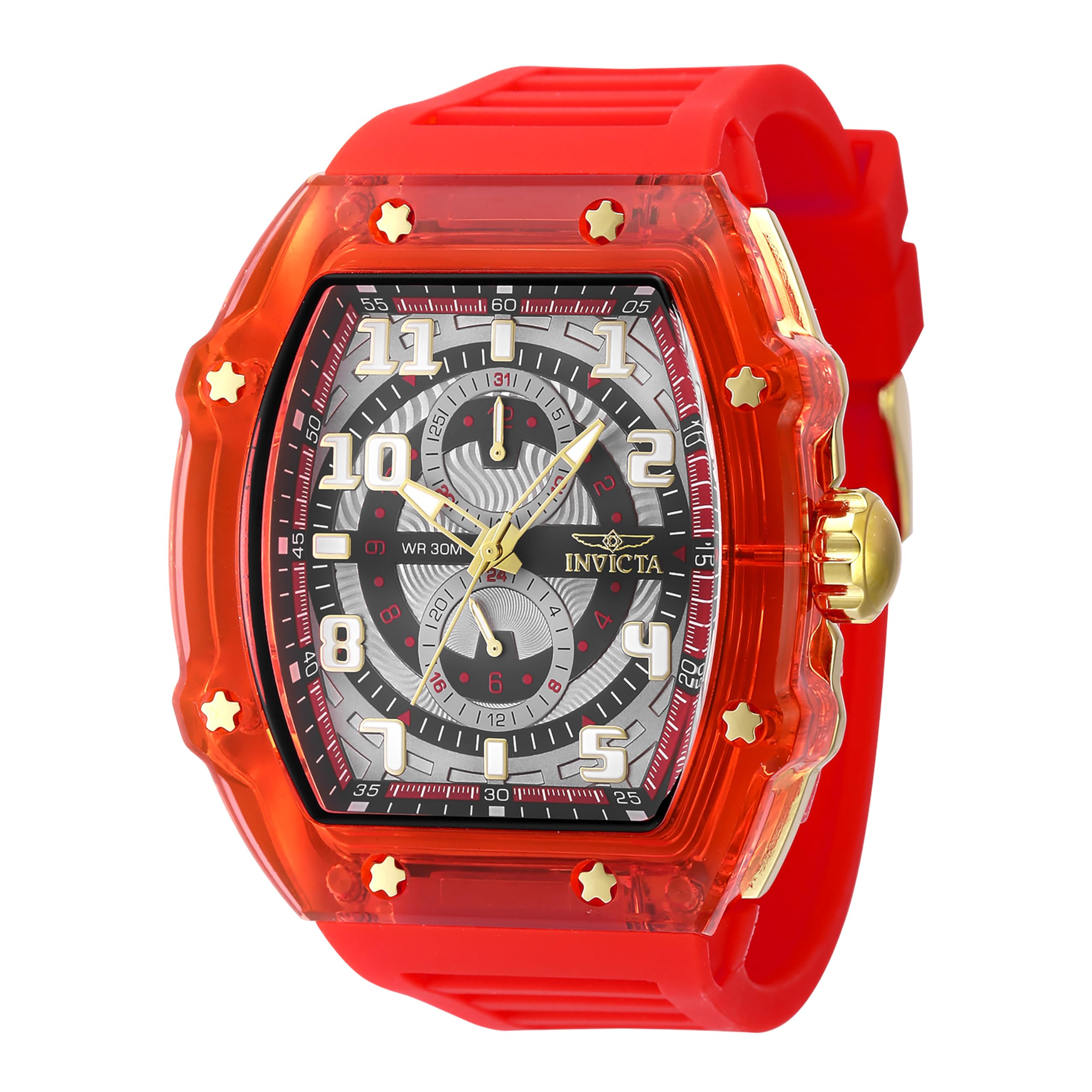 Invicta Racing Men 48.5mm Plastic Gold + Red Grey+Red dial VH61 Quartz