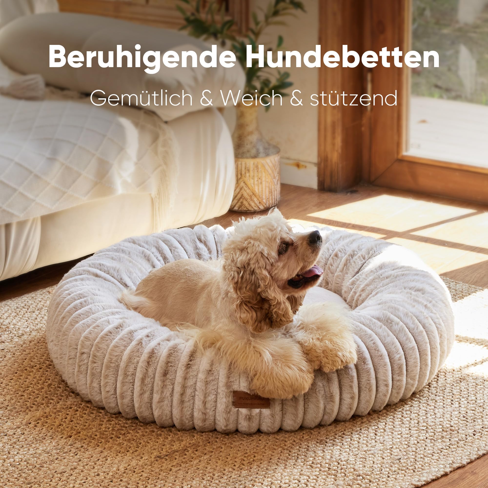 FUKUMARU Hundebett，Katzenbett für den Innenbereich, orthopädisches Hundebett, waschbare Abdeckung, modernes Design mit Farbverlauf. 64 x 64 x 18 cm, Kamel