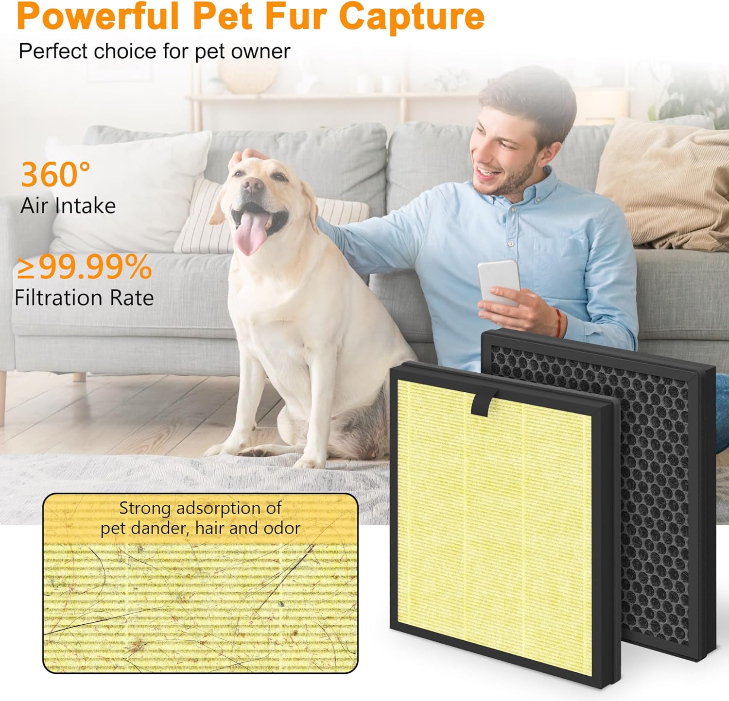 AP303 AP304 Replacement Filters, Compatible with DAYETTE & FRESHDEW Air Purifier AP303/AP304, H14 HEPA Filter with Activated Carbon, 4 Pack (Pet Filter) - Image 4