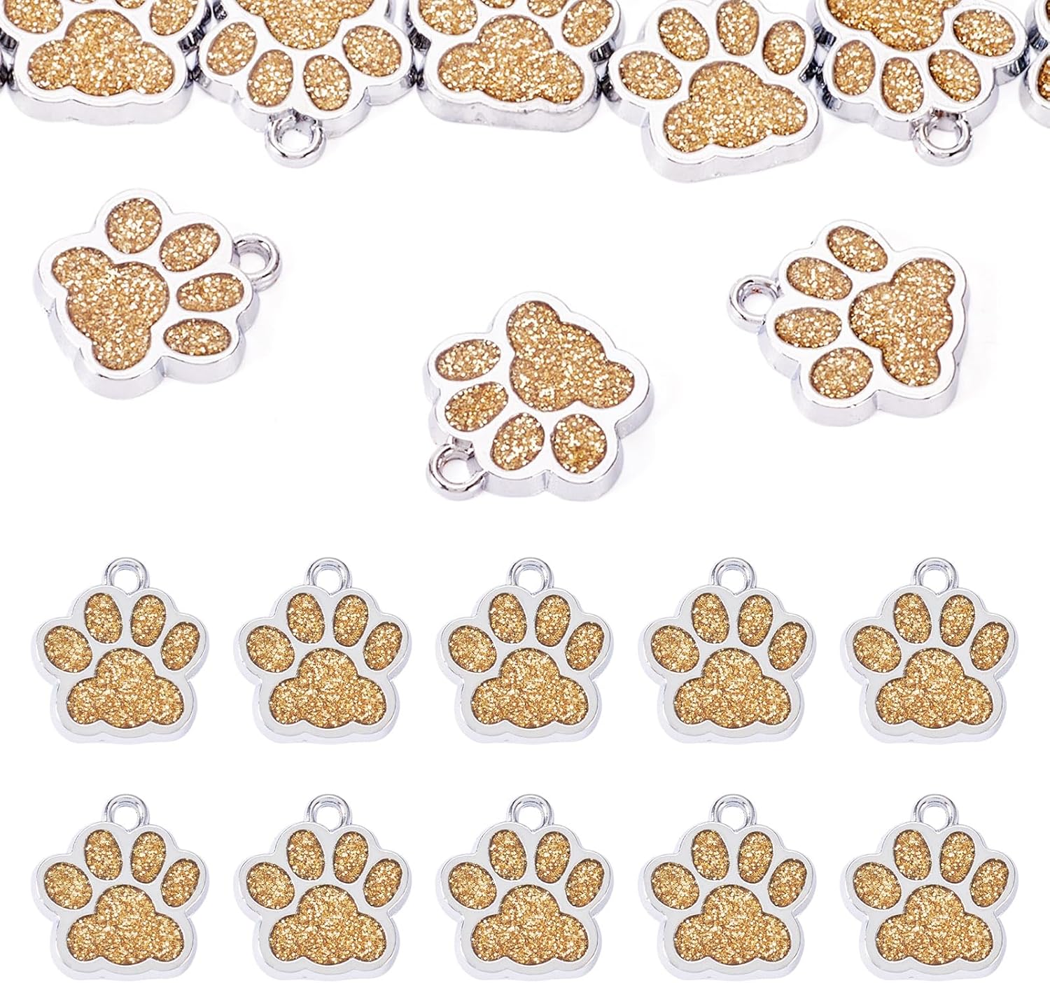 10Pcs Alloy Paw Print Charms Pendants Silver Pet Cat Dog Paw Charms Shiny Enamel Animal Footprint Charms for DIY Necklace Bracelet Keychain Crafts Jewelry Making
