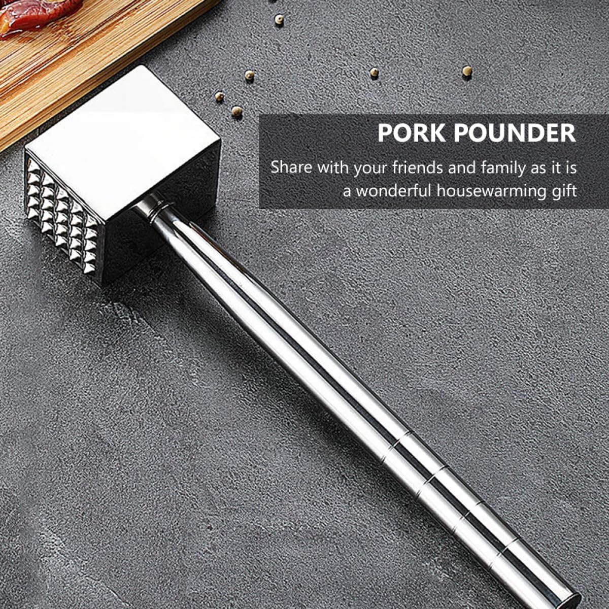 Stainless Steel Meat Tenderizer Hammer for Steak Beef Pork, Square Head Meat Pounder Tool for Kitchen Cooking and Bbq