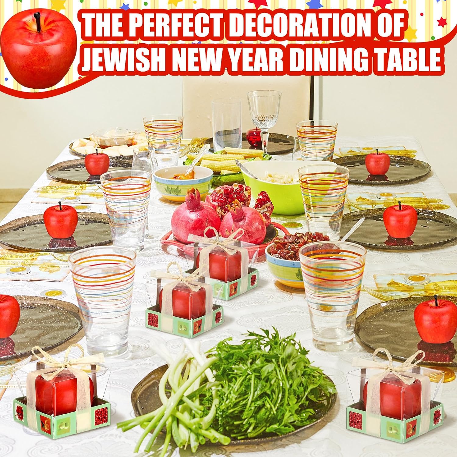 Tondiamo 12pcs Rosh Hashanah Apple Candle Jewish New Year,Red image 5