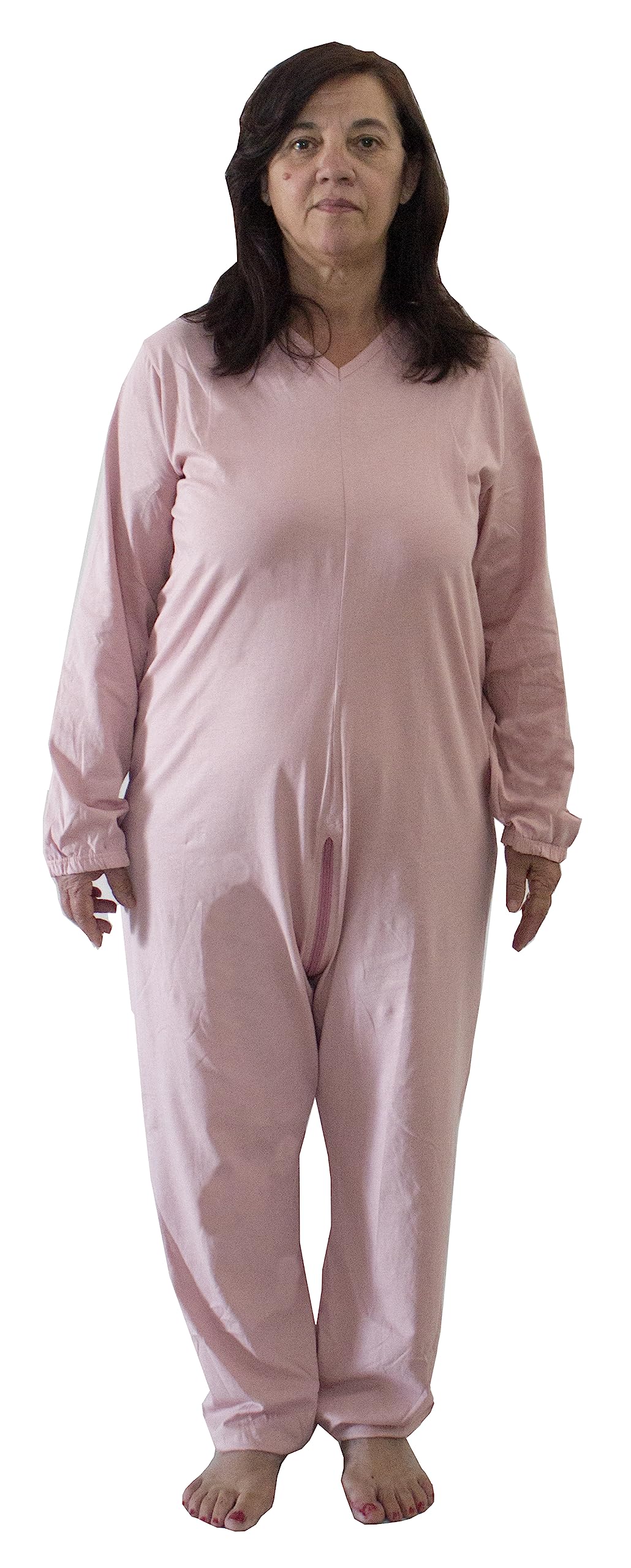 FERRUCCI COMFORT Pigiama Tutone Sanitario in Cotone da Donna con Cerniera sul Dorso - 9078 ML PL - per Incontienza, Alzheimer e Anziani