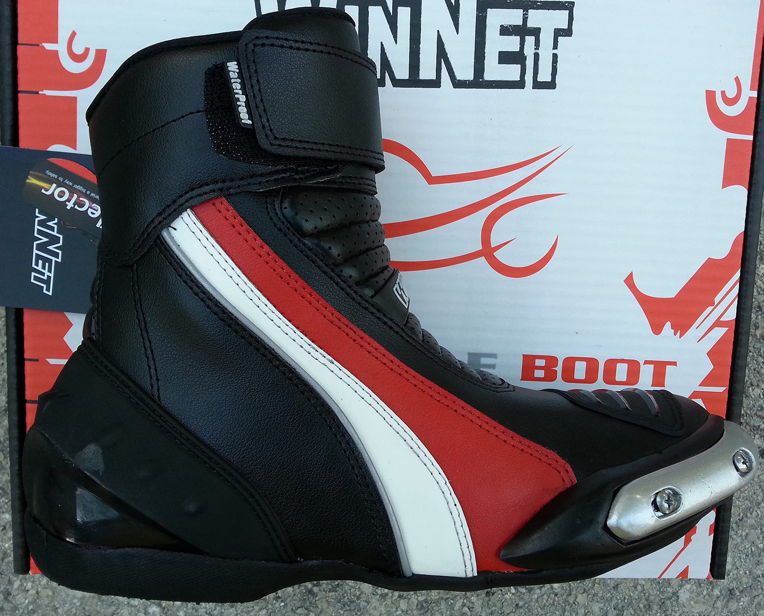 WinNet Stivali stivaletti bassi Falco rossi da Moto Racing o Turismo sportivo con Protezioni e Sliders