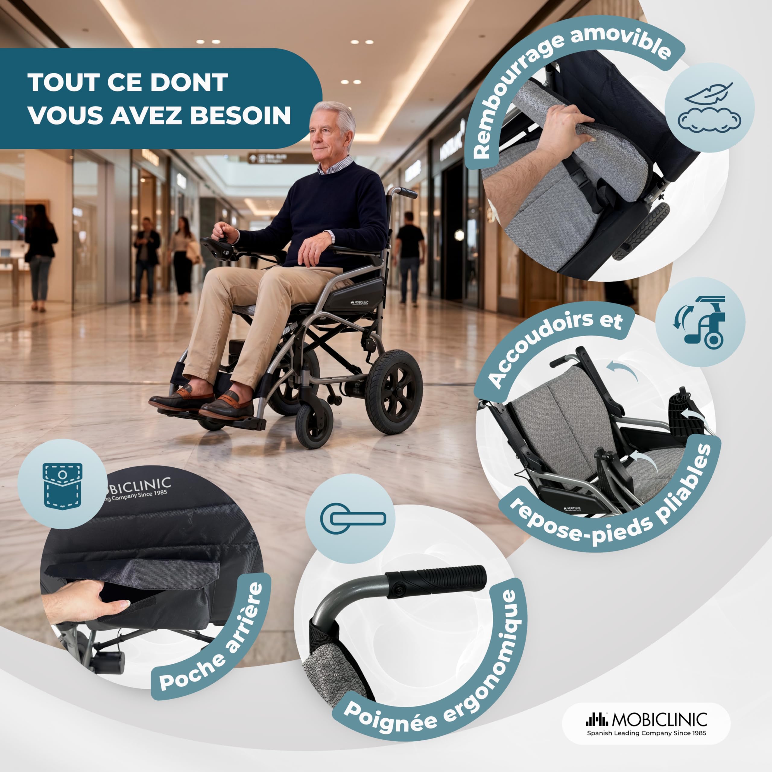 Mobiclinic®, Fauteuil Roulant Électrique, Pliable, Autonomie 10km, Frein Électronique, 24 V 5,2 Ah, Automatique et Assisté, Jusqu'à 100kg, Système Anti-basculement, Jusqu'à 6 km/h, Moteur 130W, Mara