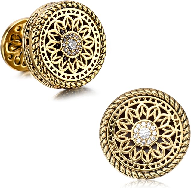 Cuff Links Mens, Cufflinks for Men, Men's Cuff Links for Wedding, Business, Father's Day, Gift for Men, 18K Gold Plated with Luxury Wooden Gift Box