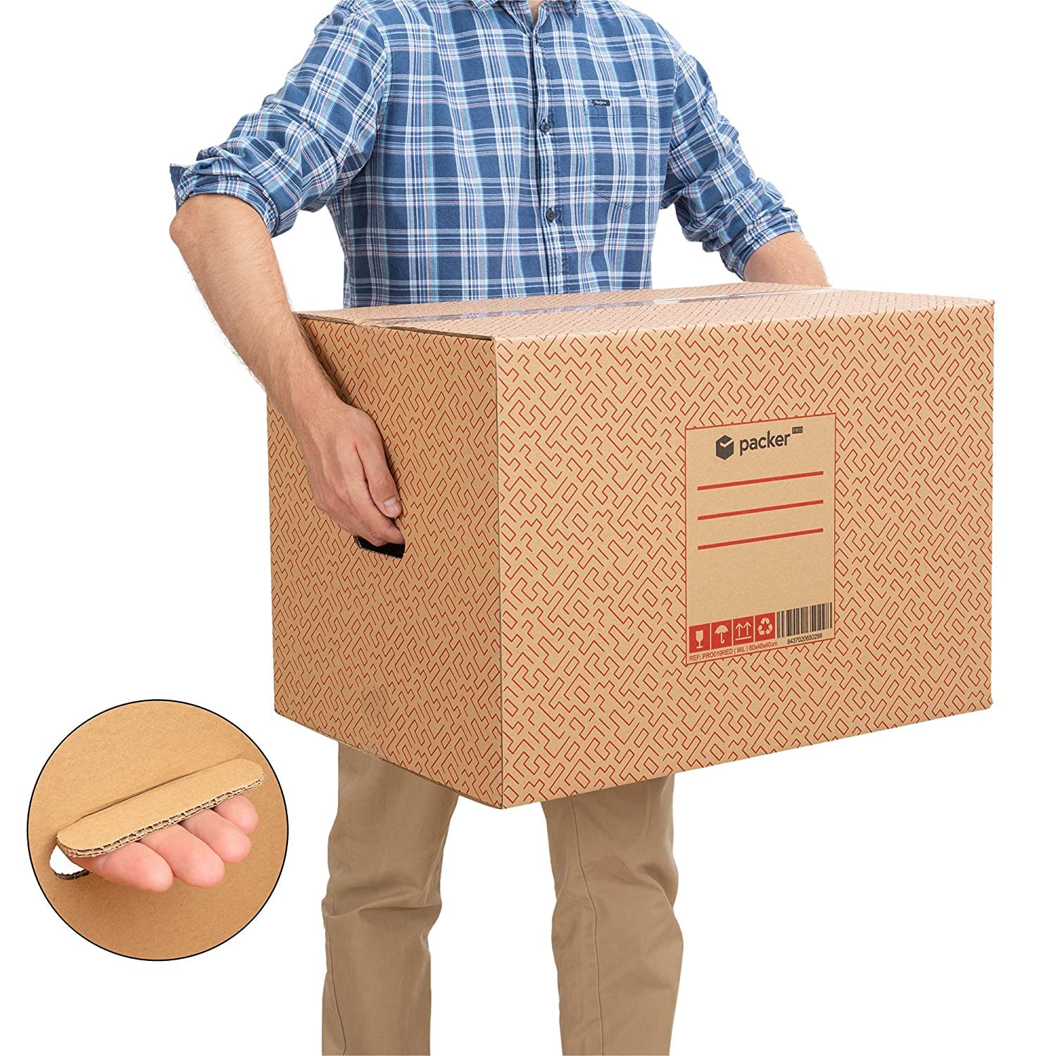 Packer PRO Cajas Carton para Mudanzas y Almacenaje Resistentes con Asas, Rojas (60x40x40cm)