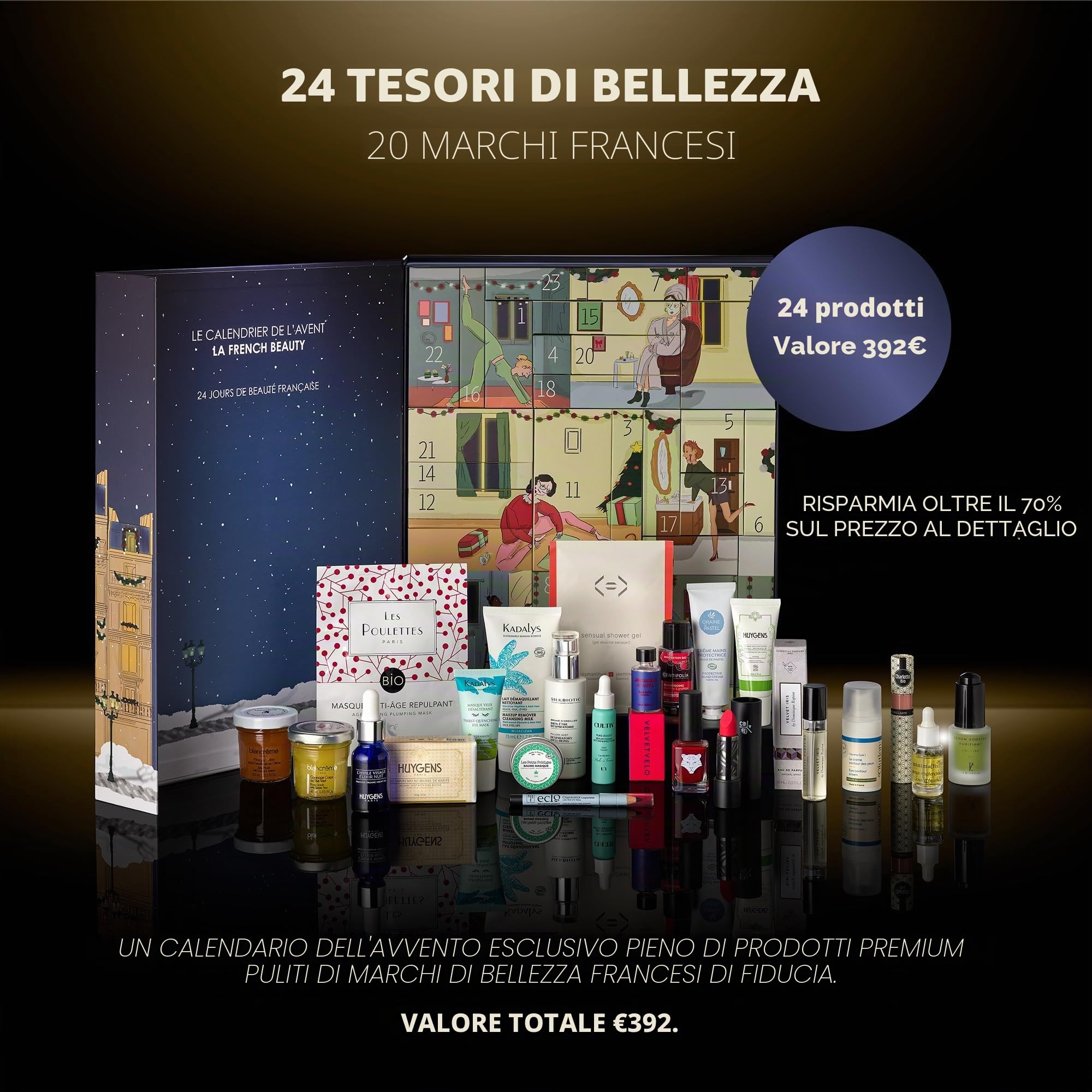 Set regalo di bellezza, 24 prodotti di bellezza francesi per viso, corpo e capelli, profumi e trucco, 20 marchi, prodotto in Francia