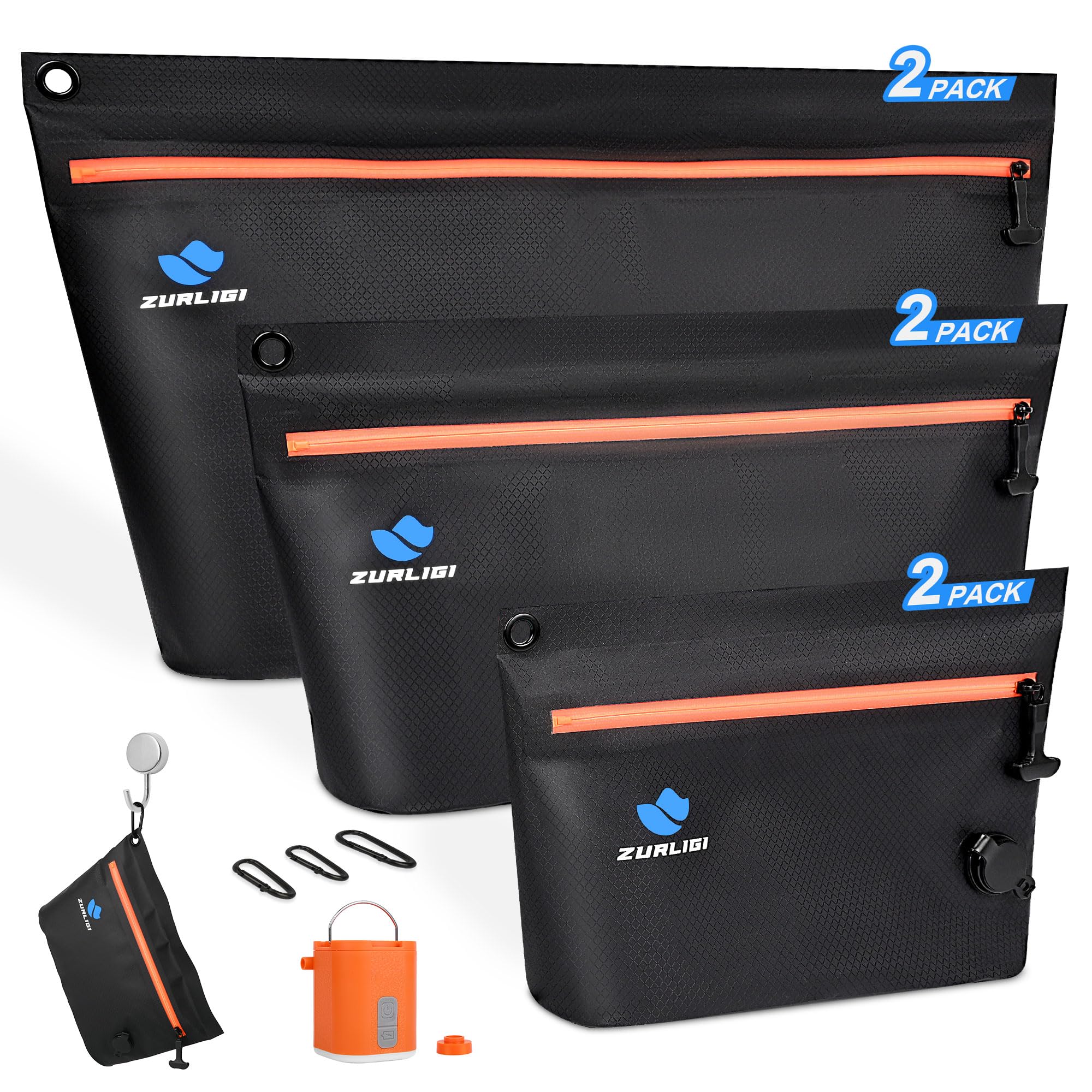 Zurligi Bolsas de vacío de viaje con bomba, paquete de 6 bolsas IPX8 impermeables y duraderas de TPU antirasgaduras para ropa, ahorro de espacio para artículos esenciales de ropa interior, adecuadas