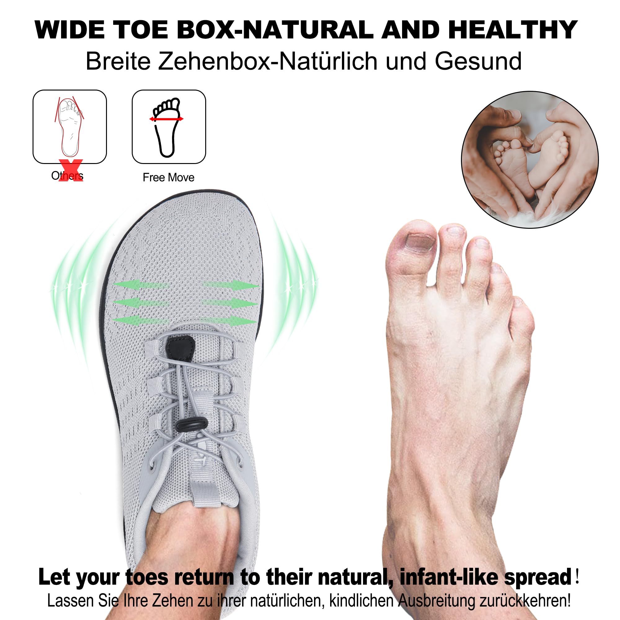 Geweo Scarpe Barefoot Minimaliste Donna Uomo Comode Scarpe Sneakers con Punta Larga Scarpe Trail Running Leggero Scarpe Palestra Camminare con Suola Zero Drop Barefoot Shoes Unisex 37-47EU