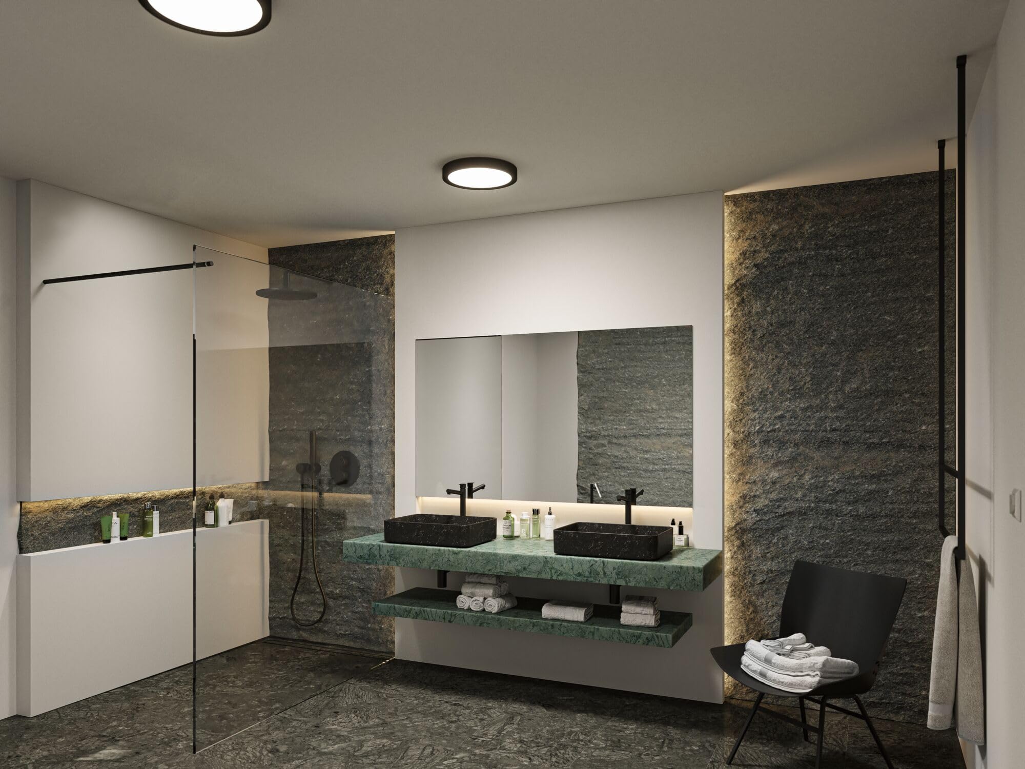 Paulmann 71086 LED Deckenleuchte Selection Bathroom Tega IP44 White Switch 1200lm 230V 22,5W Schwarz matt Badleuchte Badleuchte