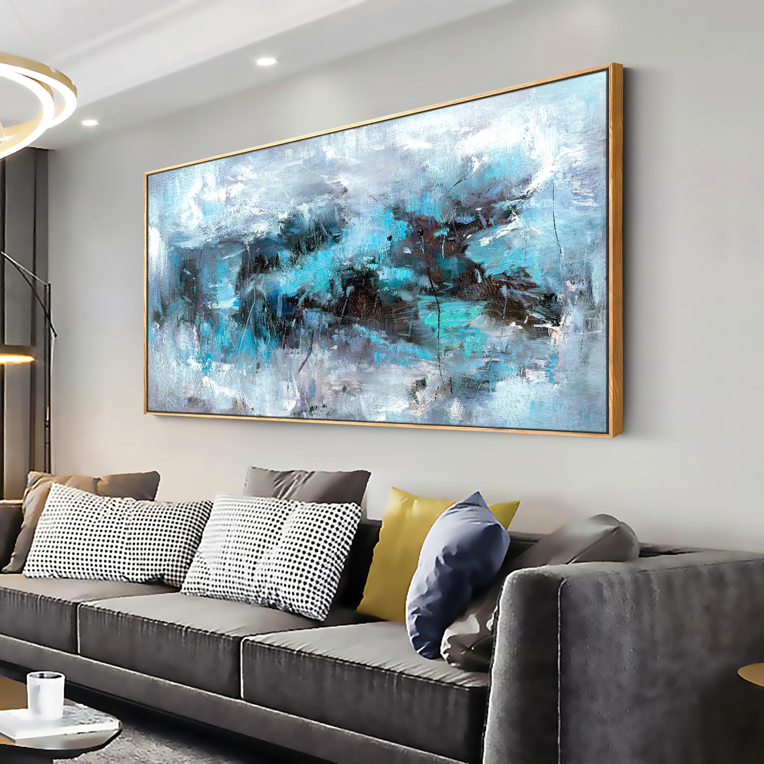 Modern Wall Art Botanical Wall Decor Green Leaves Canvas Painting for Living Room Bedroom Home Office Decor with Framed (30"x60", Abstract 06)