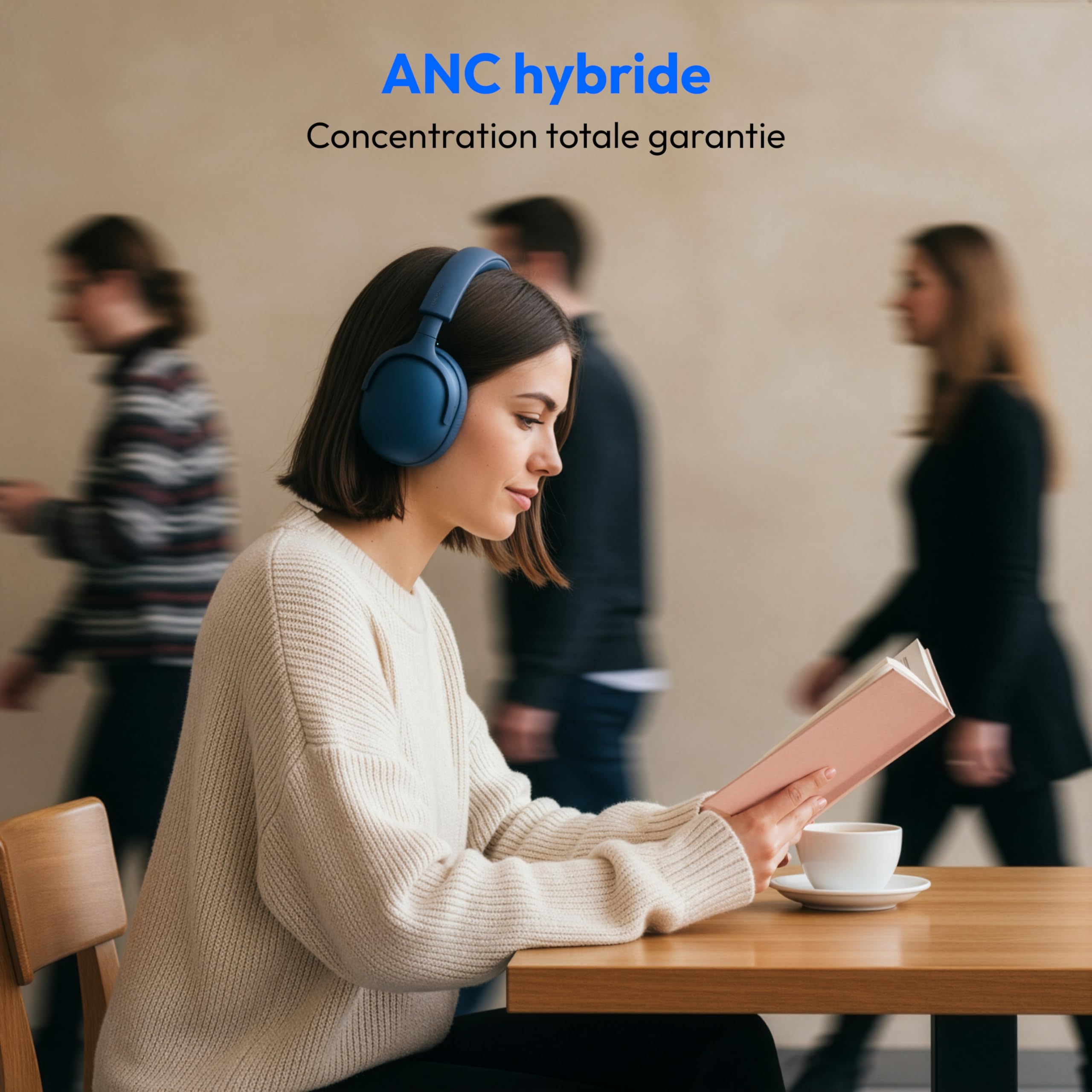 MEDION Casque Over Ear HX-1 Pro (sans Fil, réduction de Bruit Active Hybride ANC, Bluetooth 6.0, 7+1 préréglages EQ, Jusqu’à 190 h d’autonomie, Protection Anti-éclaboussures IPX4), Bleu