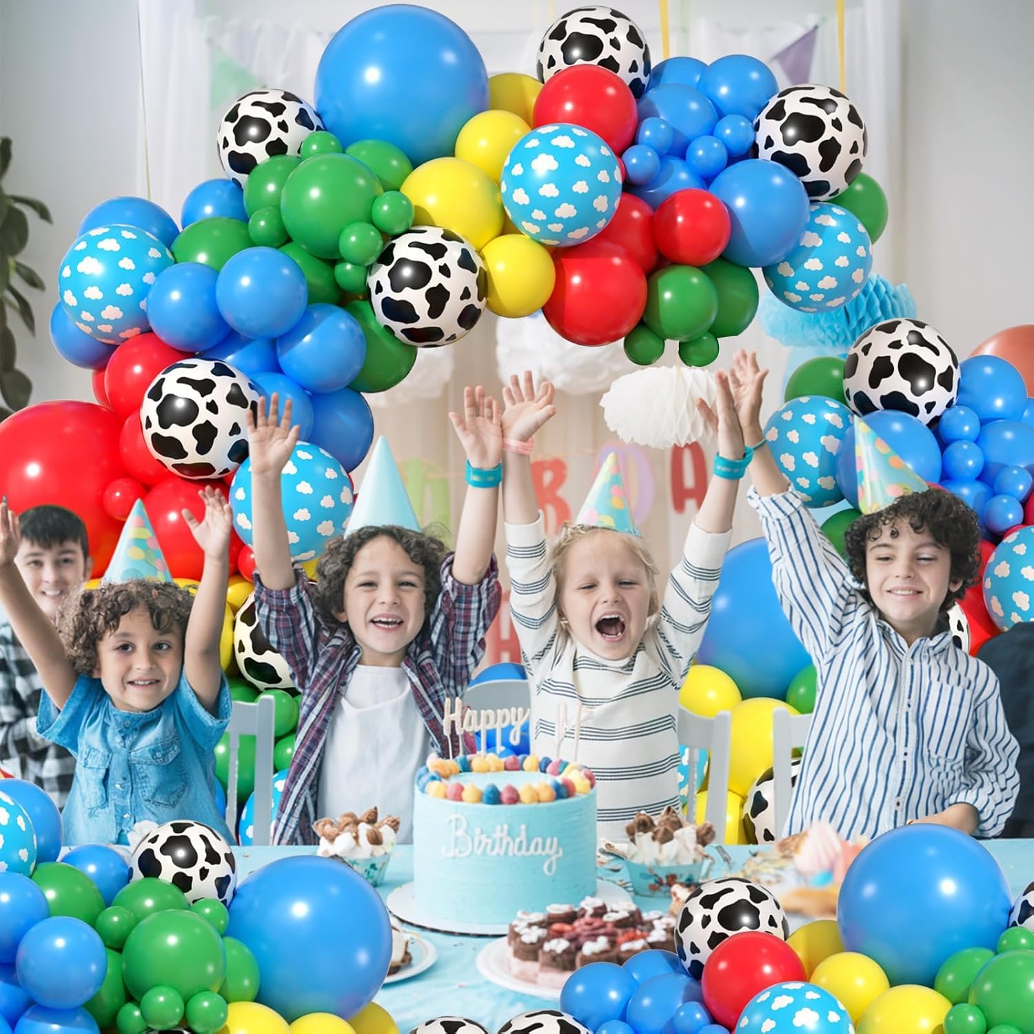 Blue Red Yellow Balloons Arch Kit, Blue Red Party Decoration with Blue Green Yellow Red Birthday Balloons Print Balloon Party Balloon for Kids Theme Birthday Party Supplies