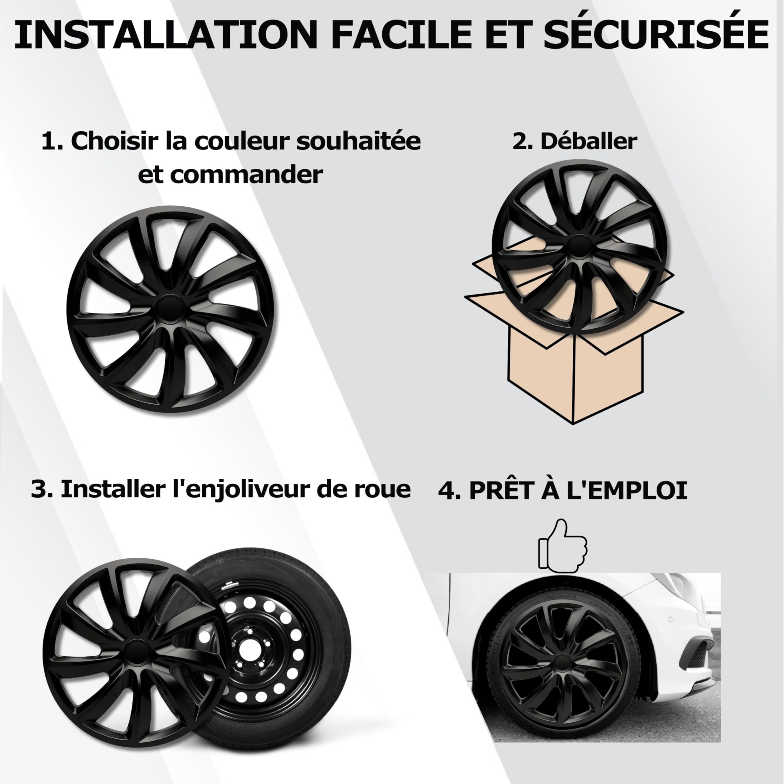 Enjoliveurs de Roue 16 Pouces Noir Jeu de 4 Aqua pour Jantes Acier | Cache-roue & couvre-jante, résistant à la corrosion et aux intempéries, pose facile par clip, pour la plupart des voitures