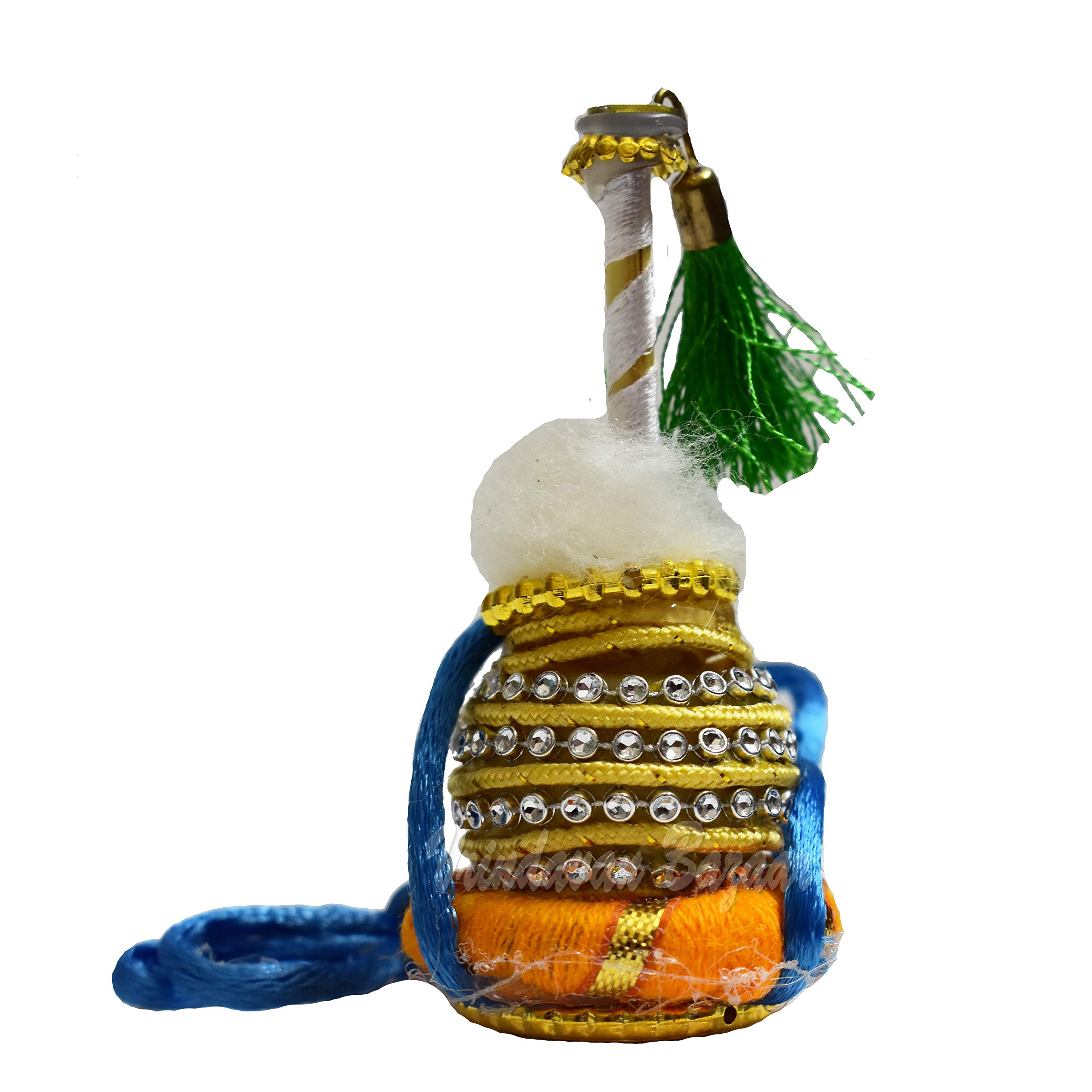 Miniature Makhan Handi et flûte Krishna jaune avec finitions artisanales détaillées