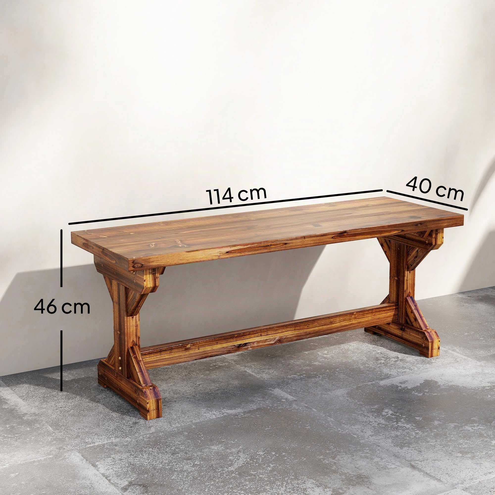 Outsunny Panca da Giardino 2 Posti Legno 114L x 40P x 46A cm Carbonizzata | Legno di Abete, Base a X, Panchina da Esterno Stile Rustico Senza Schienale, per Patio, Portico, Balcone