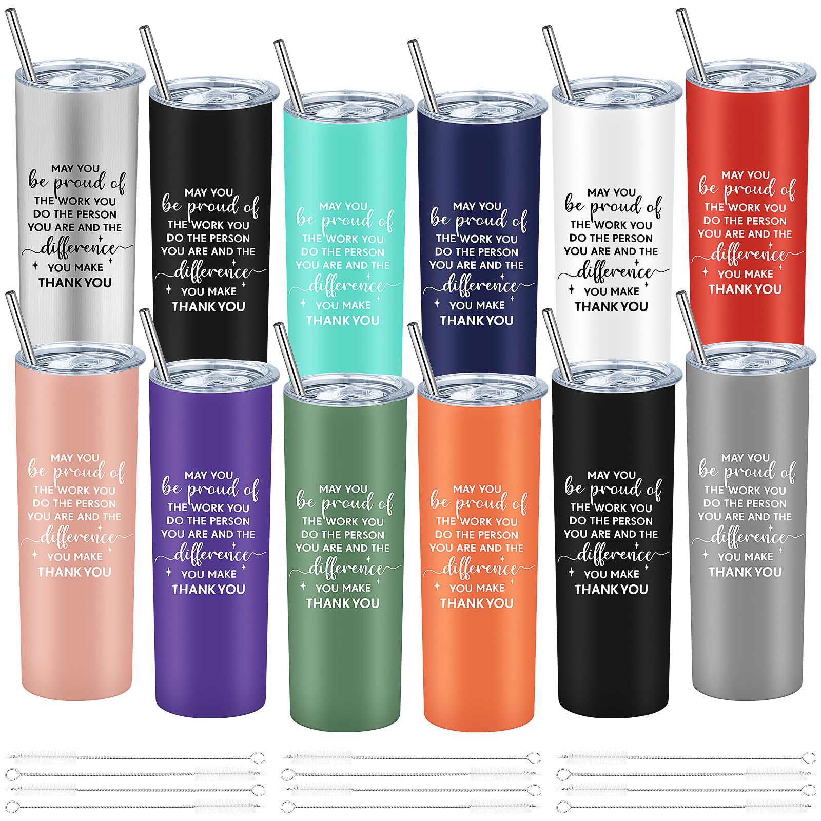Malloom Lot de 12 gobelets de voyage isothermes en acier inoxydable de 591 ml - Cadeaux de remerciement pour patron, enseignant, employé, collègue, amis (couleurs mélangées)