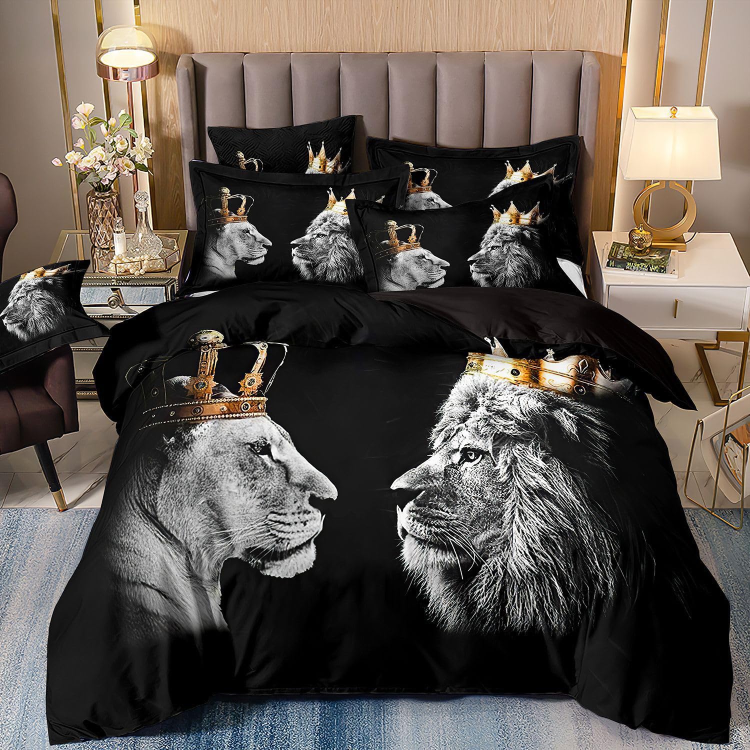 ZZTBQ Wildlife Super King Bed Duvet Cover and Pillow Cases Set Lion Super King Bedding for Boys and Girls 260 x 220 cm