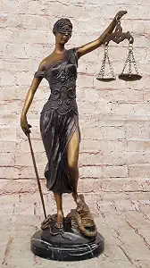 Lady Justice Bronze Sculpture with Green Patina and Marble Base