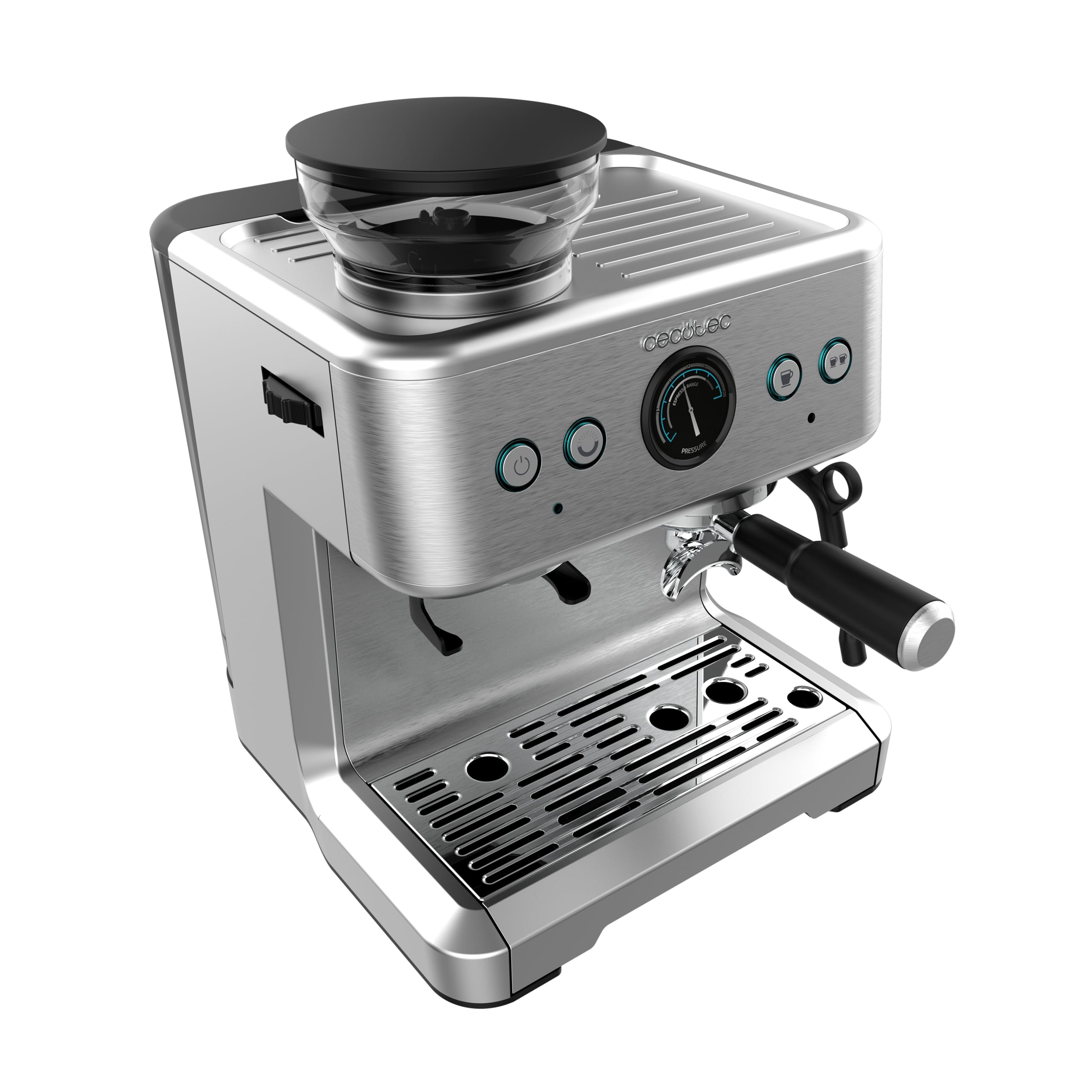 Cecotec Macchina da Caffè Espresso da 20 Bar Power Espresso 20 Barista. 2250W, Manometro, 2 Thermoblock, Lancia Vapore Orientabile, Contenitore per Caffè in Grani e Macinacaffè con 20 livelli