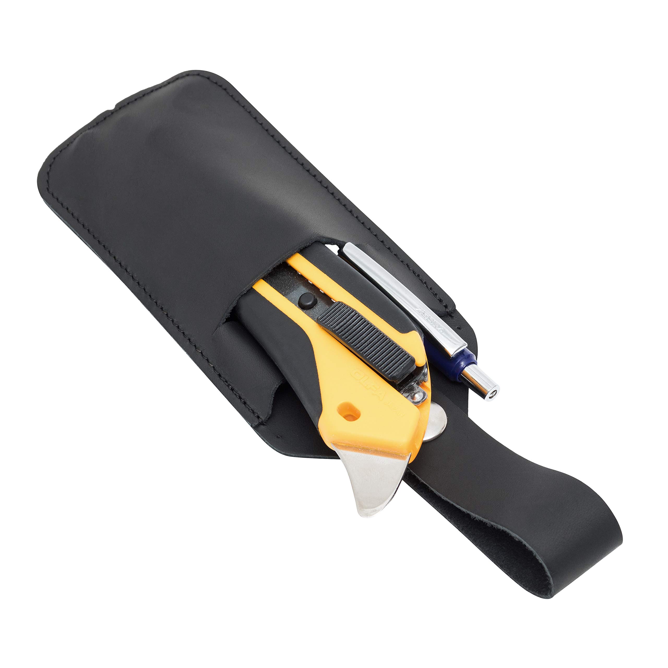 Leather Snap Sheath Utility Knife/Box Cutter Holder with 3 Pockets