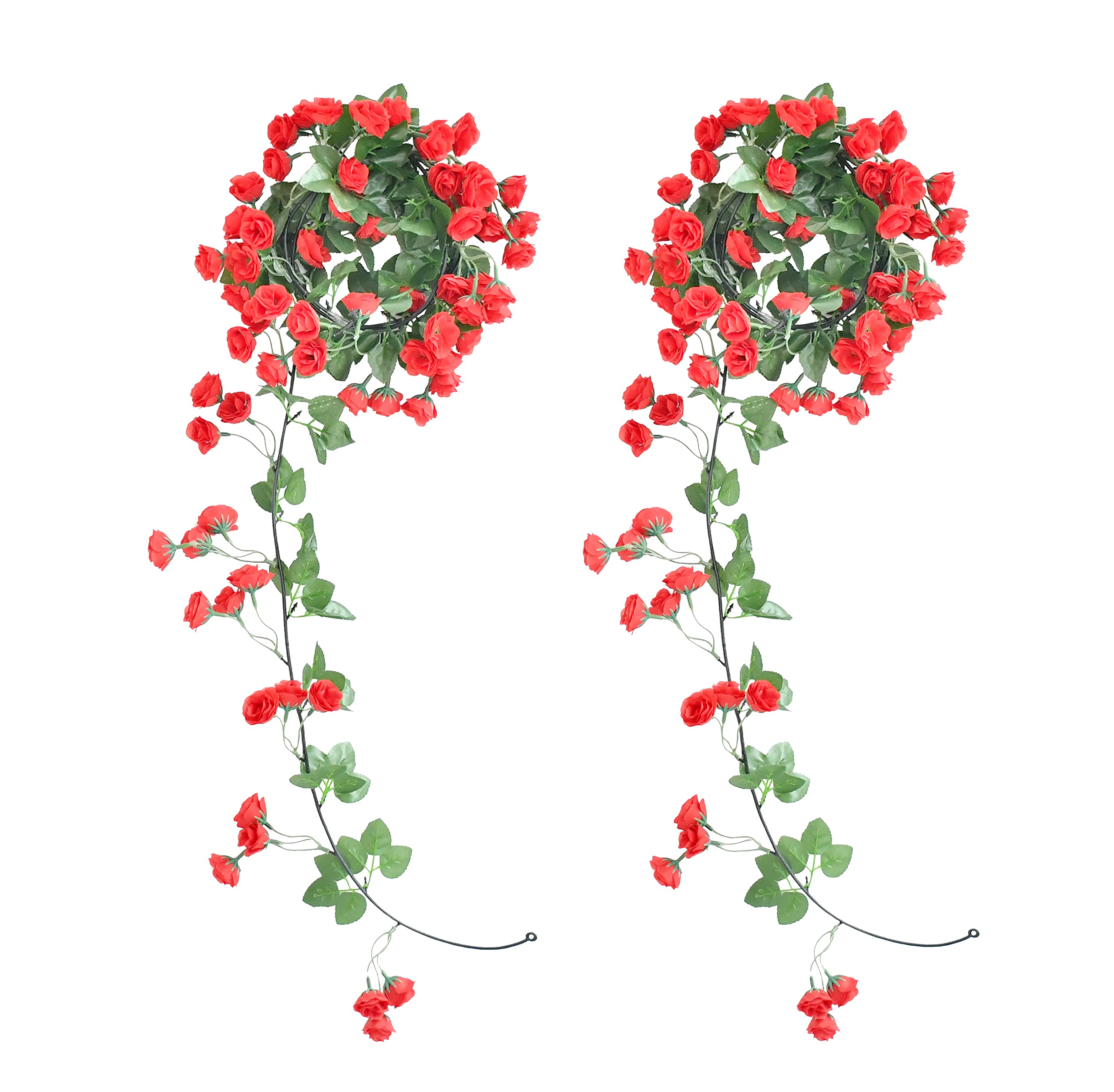 Mandy's 2pcs Red Silk Rose Vine Garland Artificial Flowers with 69 Heads for Home Wedding Arch Floral Decorations
