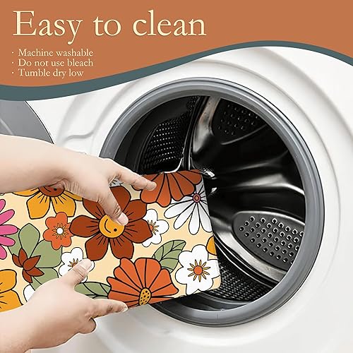 Miniatura 5 de Tapete de secado de platos retro de los años 70, 18 x 24 pulgadas, tapete de secado de platos bohemio de margaritas para encimera de cocina,