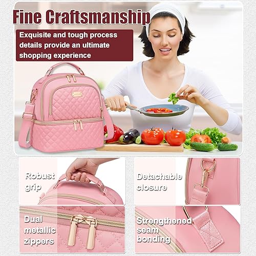 Miniatura 3 de Bolsa de almuerzo para mujeres, lonchera de dos pisos para mujeres, bolsa de almuerzo aislada a prueba de fugas, bolsa de almuerzo para mujeres y