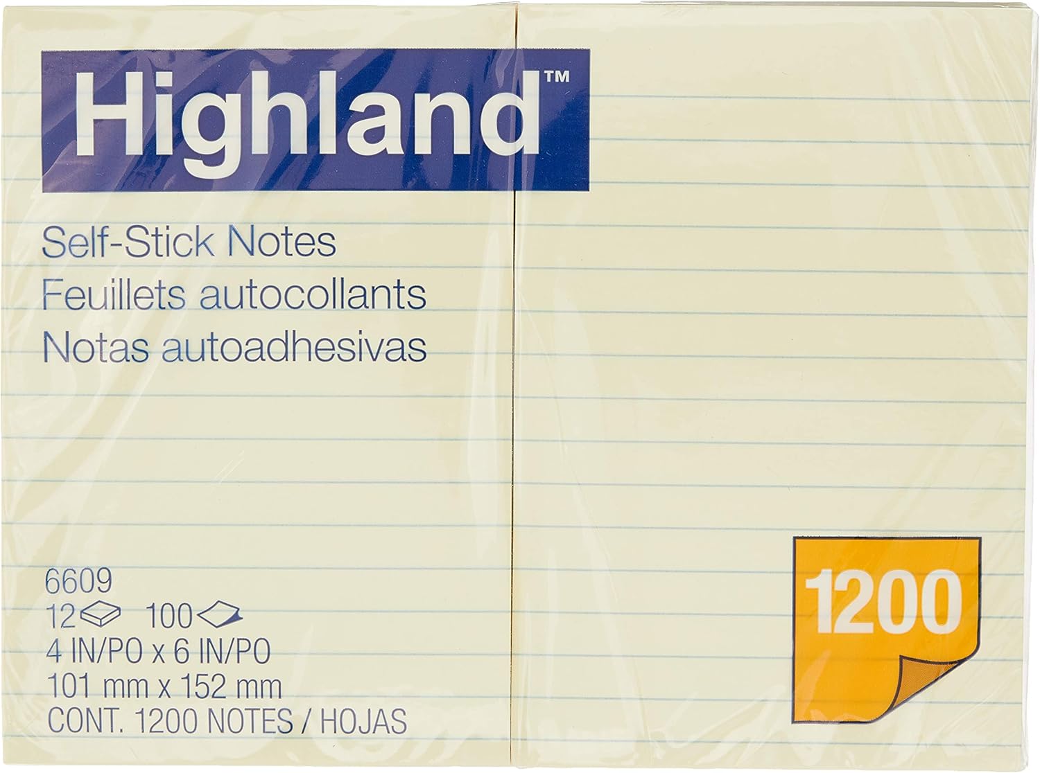 Highland Sticky Notes, 4 x 6 Inches, Yellow, 12 Pack (6609