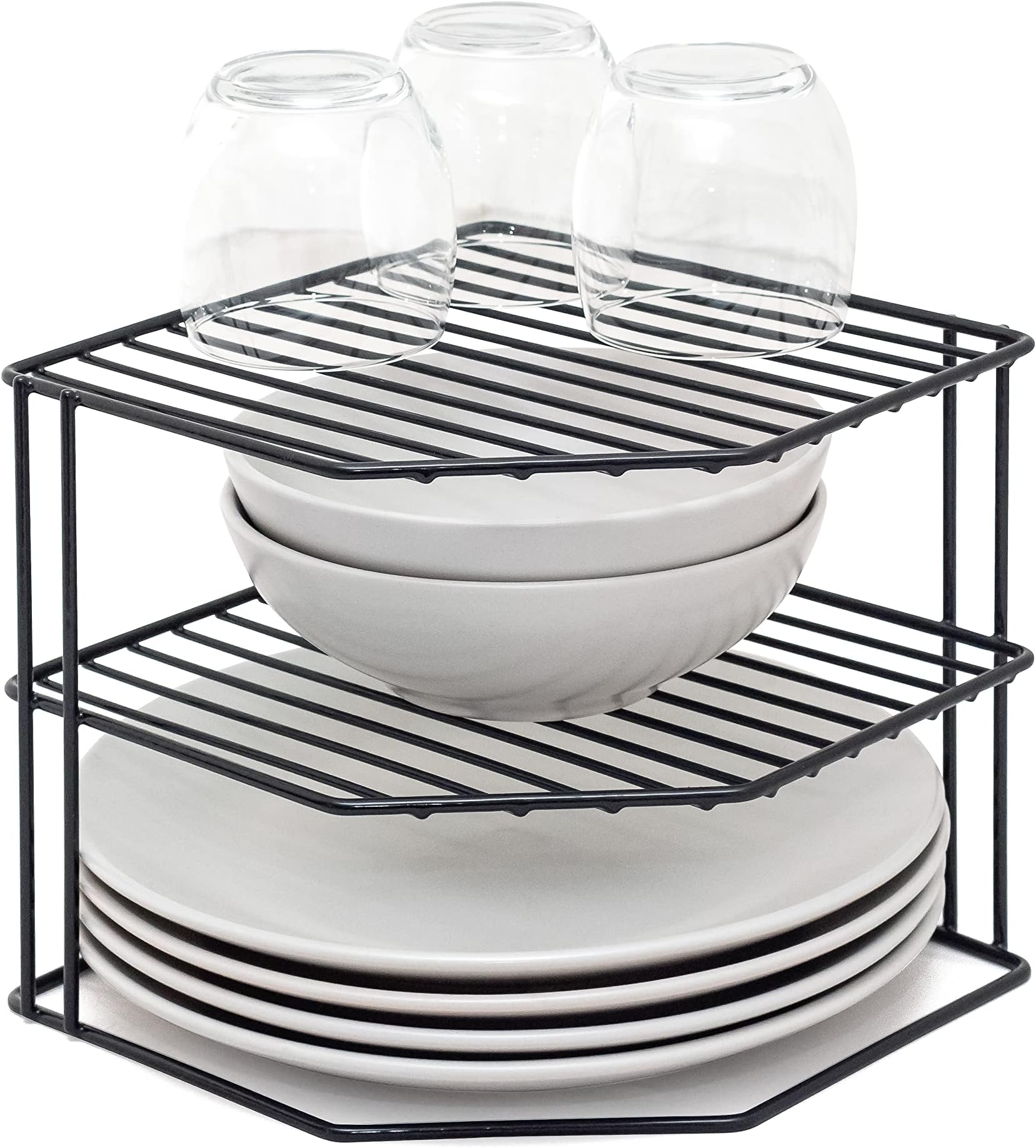 simplywire – 3 Tier Plate Rack - Kitchen Cupboard Organiser – Black Plastic Coated Steel