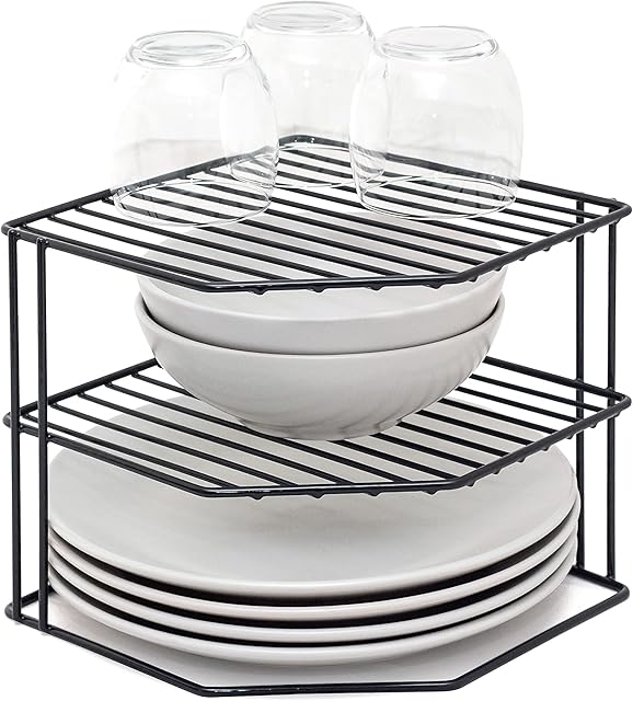 simplywire  3 Tier Plate Rack - Kitchen Cupboard Organiser  Black