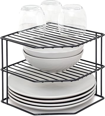 simplywire   3 Tier Plate Rack - Kitchen Cupboard Organiser   Black Plastic Coated Steel