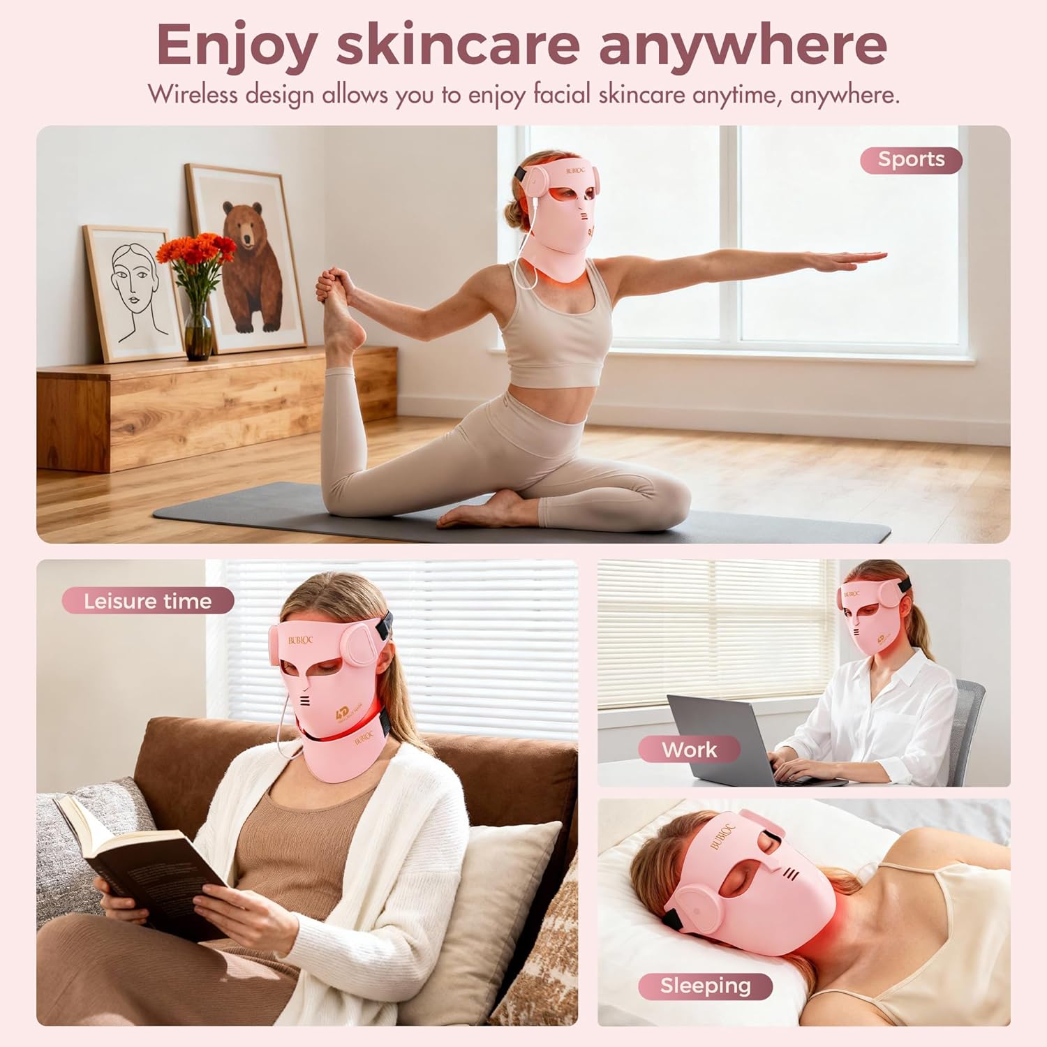 4D Wireless Red Light Therapy for Face and Neck with 400 LEDs,8+1 Color Light Therapy Mask with NIR, 850nm Red Light Therapy Mask, 4000mAh Rechargeable Led Face Mask Remote Control for Home & Travel