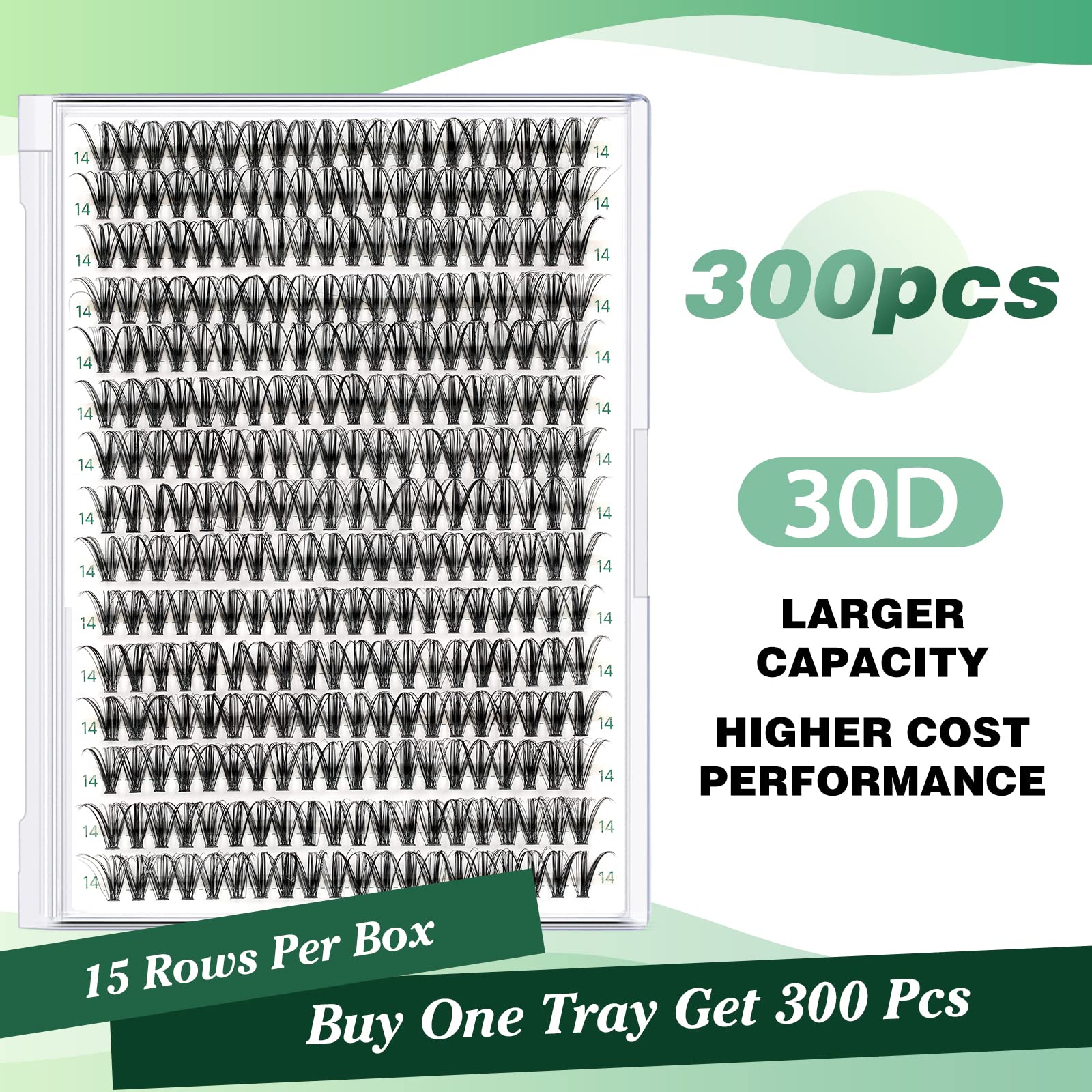 KEYYOU Wimpern Extensions 300pcs Cluster Lashes 30D D Curl 14mm Einzelne Wimpern Volume Natürlich Sanft Wimpernverlängerung（30D-D-14）