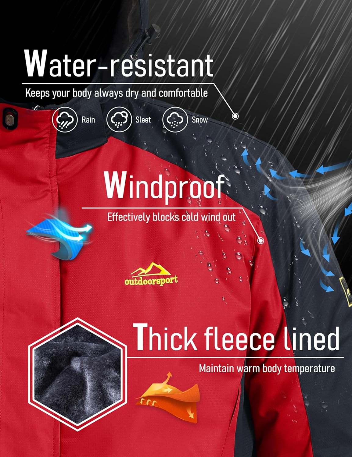 MAGCOMSEN Men's Winter Ski Jacket Snow Water Resistant Jackets Warm Fleece Coats Snowboard Work Insulated Parka Raincoat - Image 2
