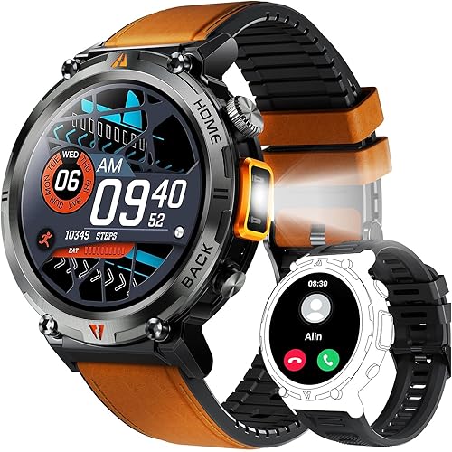 Miniatura 9 de Reloj inteligente militar para hombre con linterna LED de 1.45 pulgadas, resistente 3ATM, resistente al agua, reloj inteligente con más de 100 modos