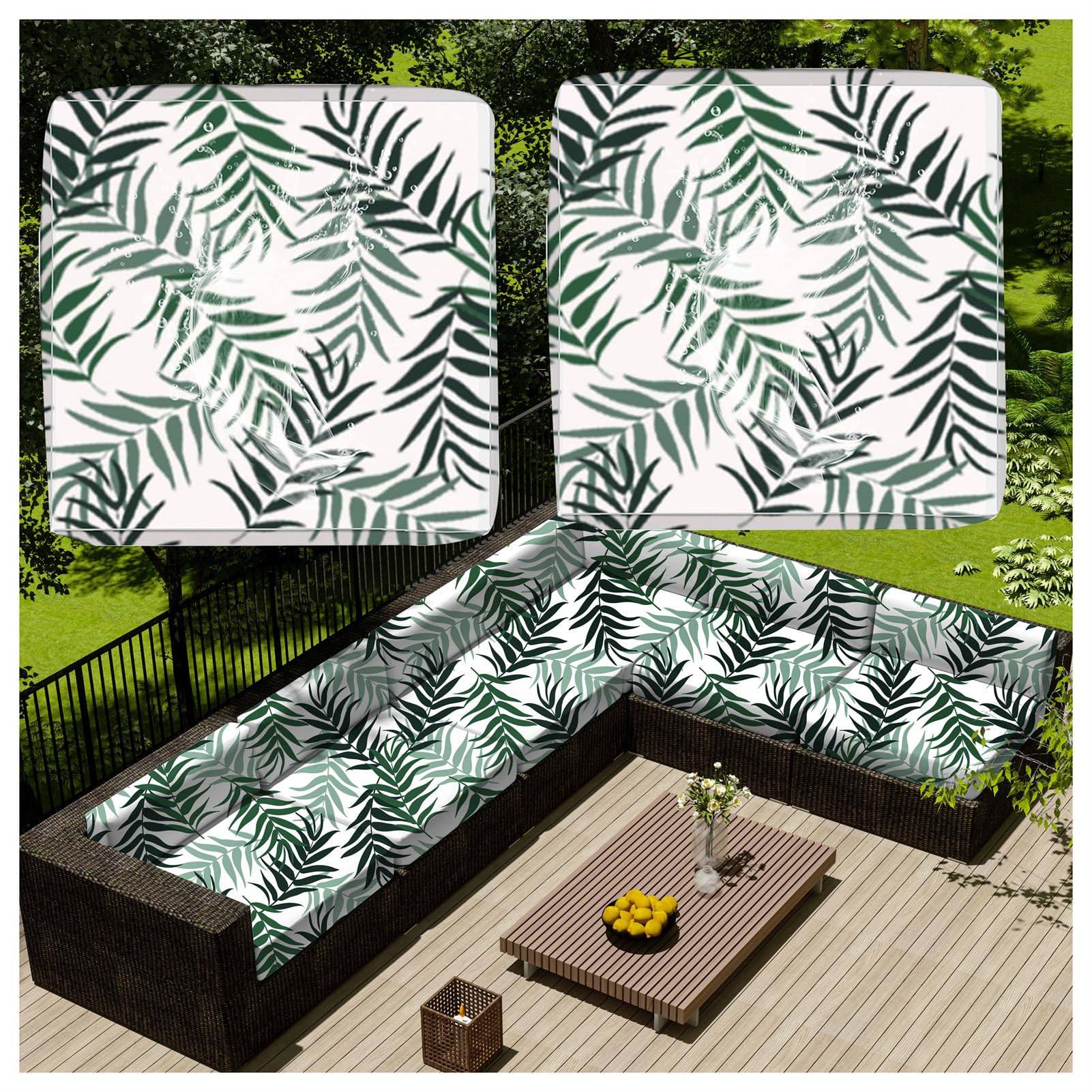 1/2/4 Pcs Patio Cushion Covers Waterproof – Outdoor Rattan Furniture Cushion Replacement Slipcovers with Zipper for L-Shaped Garden Sofa or Corner Couch (Flower 3,50x50cm 2 pcs)