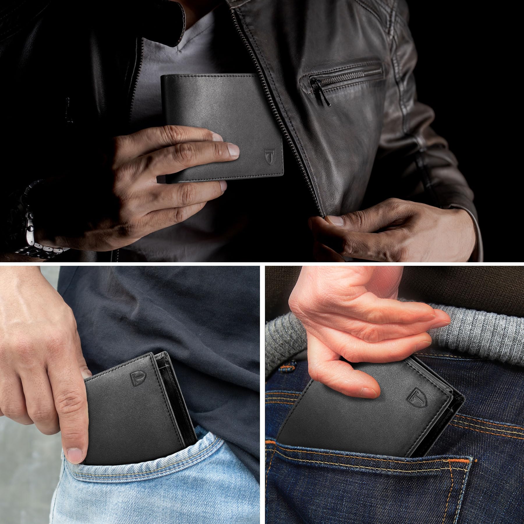 TEEHON Portafoglio Uomo RFID Blocking Portafoglio Uomo Slim Pelle in Microfibra con 13 Porta Carte di Credito Uomo, ID Window, Foto Window, Scomparti per Banconote, Confezione Regalo - Nero